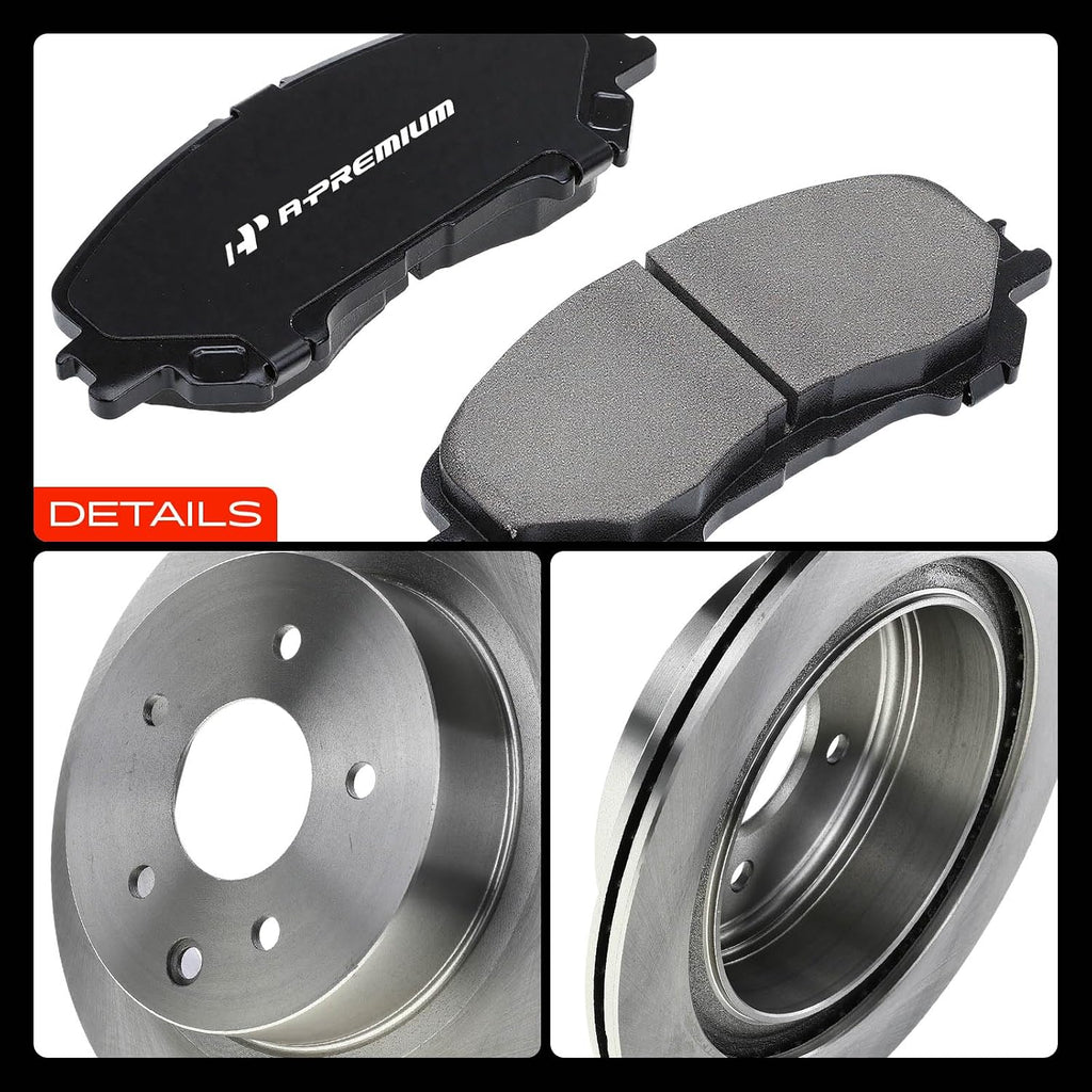 A-Premium Front & Rear Vented Disc Brake Rotors + Ceramic Pads Kit Compatible with Select Nissan Models - Rogue 2014 2015 2016 2017, 12-PC Set