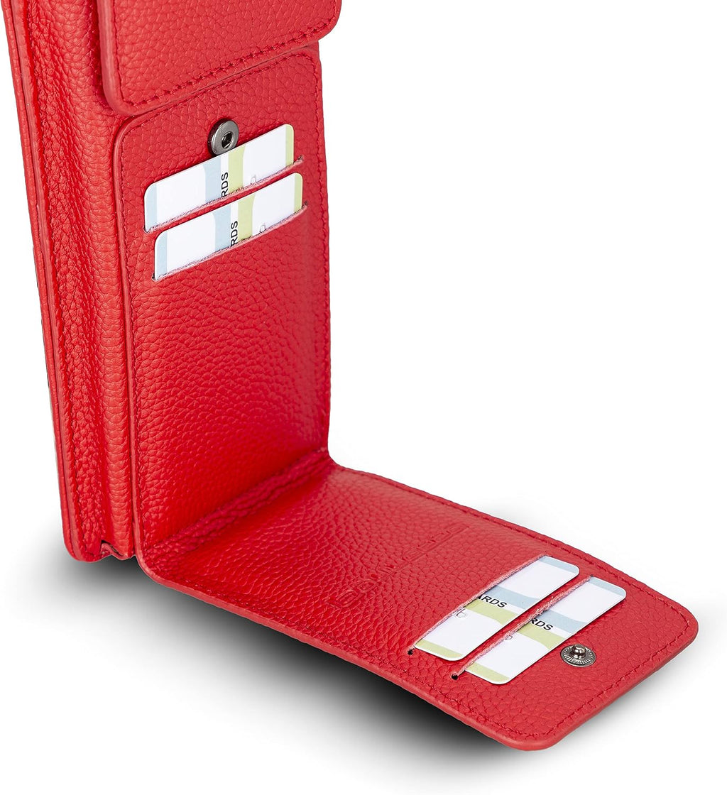 Crossbody Women Wallet fits iPhone 16 Pro MAX / 17 Pro MAX and All Mobile Devices up to 6.9' - Zippered Women Purse, Shoulder Bag with Card Holder, Pocket & Chain Strap, Trendy (Strawberry)
