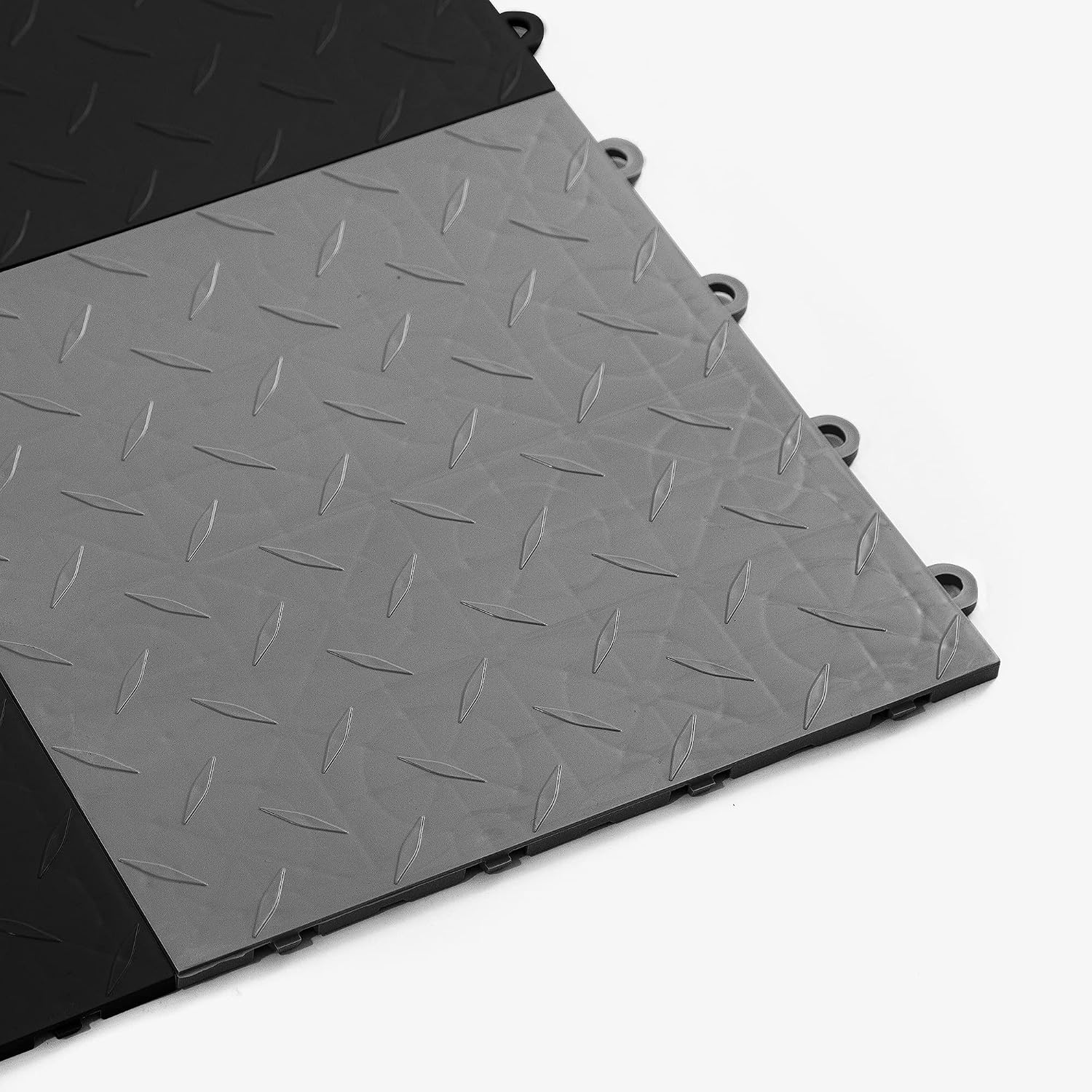 IncStores ⅜ Inch Thick Nitro Interlocking Garage Floor Tiles | Plastic Floor Tile Set for Parking, Protecting, and Displaying Motorcycles | 12'x12' Tiles, Diamond-Top, Black/Graphite