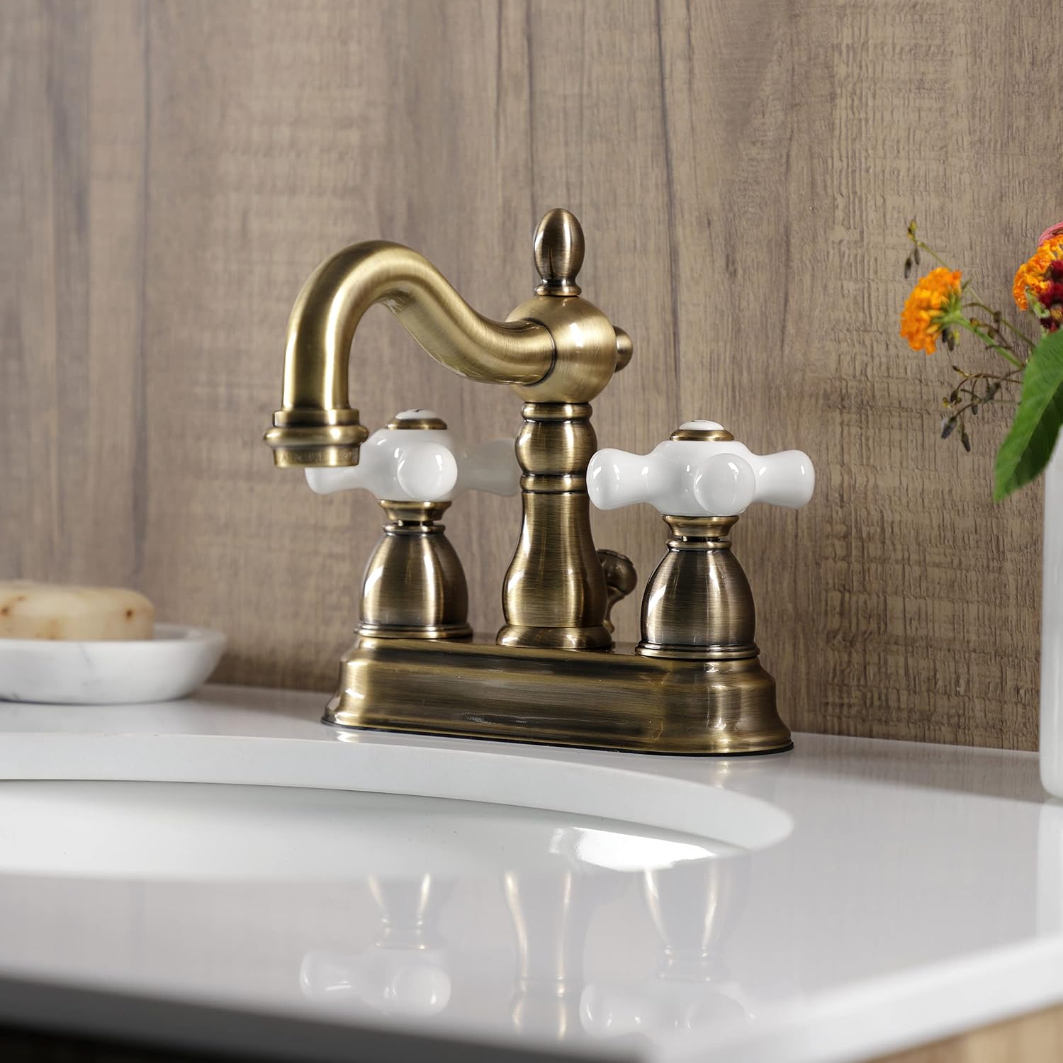 Kingston Brass KB1603PX 4 in. Centerset Bathroom Faucet, Antique Brass