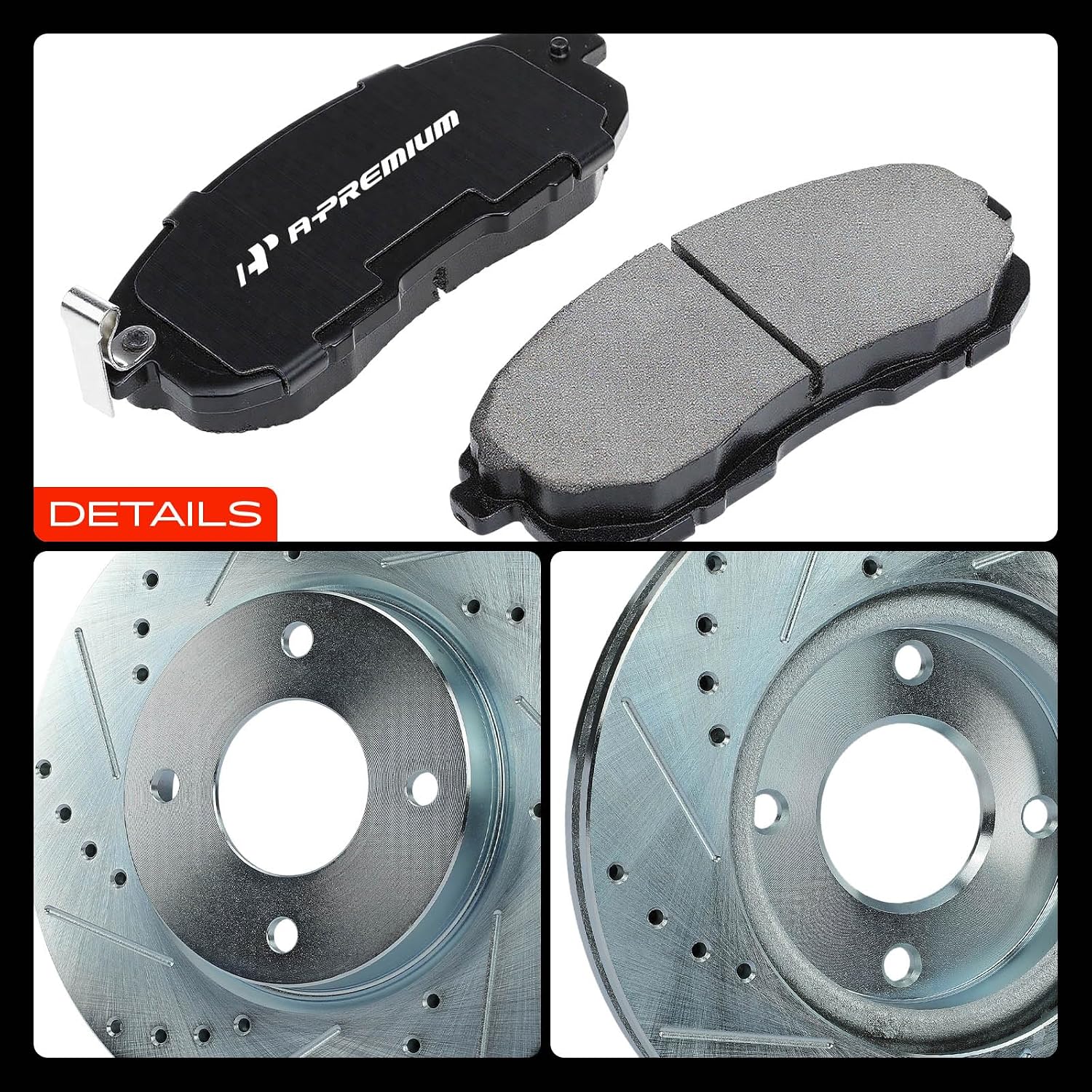 A-Premium 11.02 inch (280mm) Front Drilled and Slotted Disc Brake Rotors + Ceramic Pads Kit Compatible with Select Nissan Models - Sentra 2007-2012, Versa 2007-2012, Cube 2009-2014, 6-PC Set