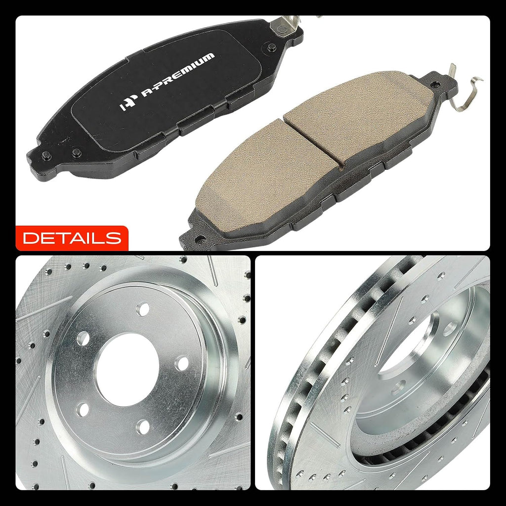 A-Premium 12.60 inch (320mm) Front Drilled and Slotted Disc Brake Rotors + Ceramic Pads Kit Compatible with Select Nissan and Inifinit Models - Murano 2015-2023, Pathfinder, QX60, JX35, 6-PC Set