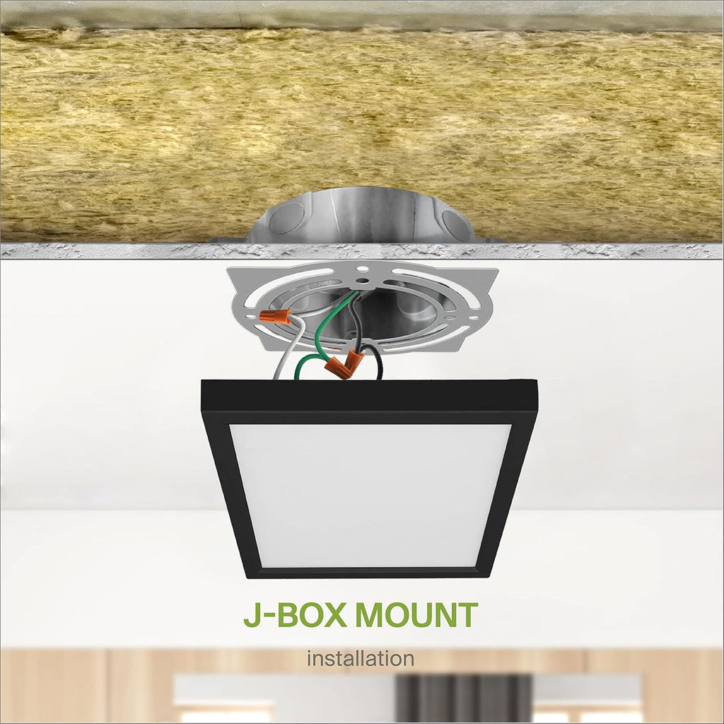 ASD LED 5' Square Flush Mount Light | 10W 740LM 3000-5000K 120V | 3CCT, Dimmable, Ultra Slim, ETL Listed | Thin Surface Lamp, Bedroom Ceiling Lighting | Black, 12 Pack