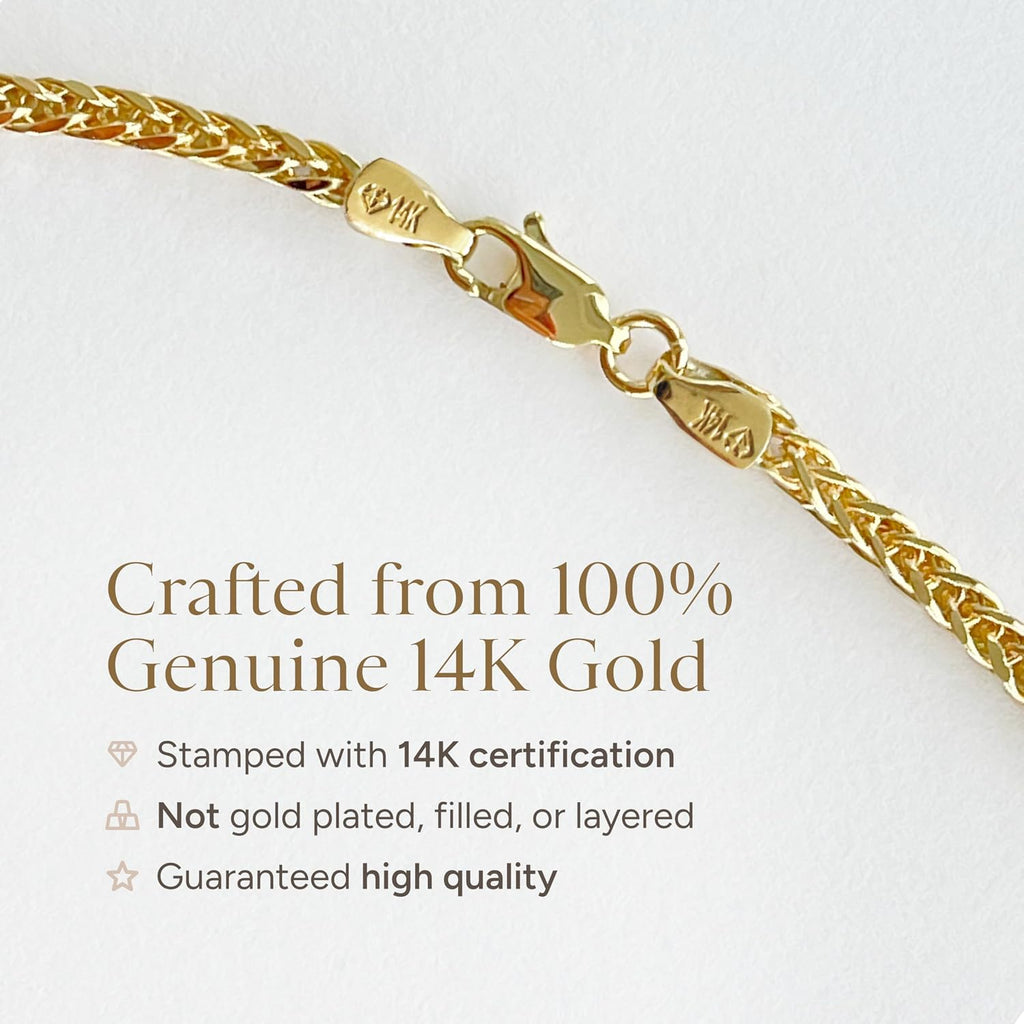 JEWELHEART 10K and 14K Gold Square Wheat Chain 1.5mm 1.7mm 2.2mm 2.6mm 3.2mm 3.9mm 4.5mm Yellow Real Gold Chains Diamond Cut Braided Franco Chain Necklace For Women with Lobster Clasp 16' 18' 20' 22' 24'