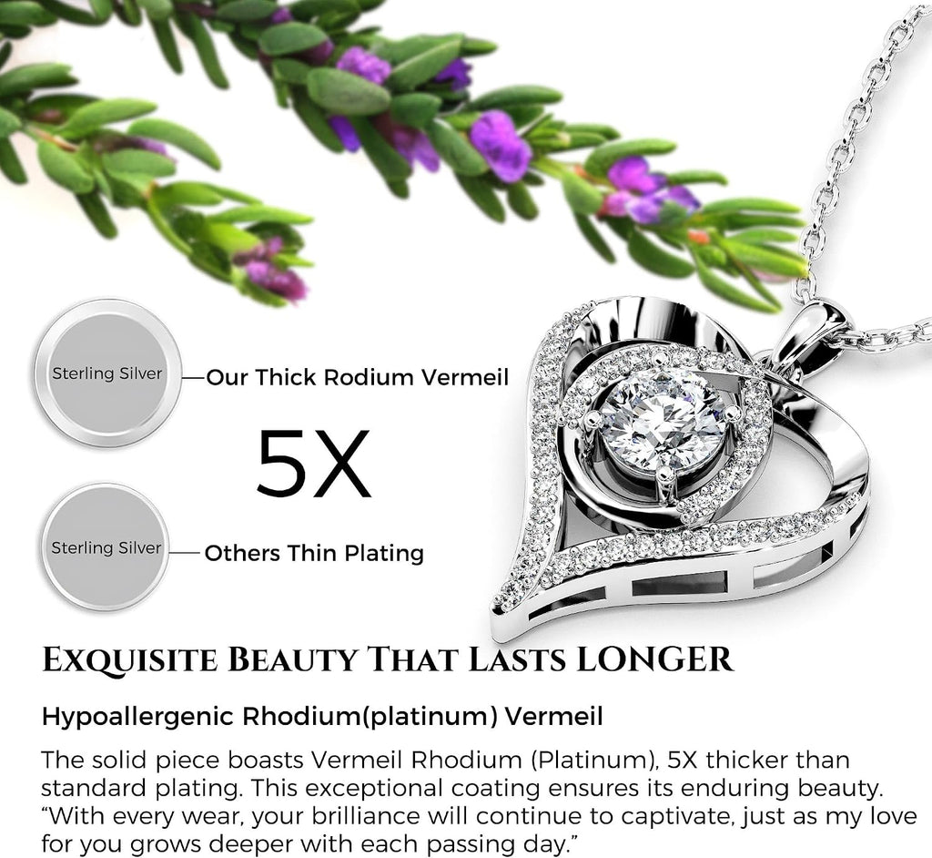 Heart Pendant Necklace for Her Moissanite Lab-Created Gem Jewelry for Women I Love You S925 Sterling Silver Gifts to Wife Girlfriend Mom Daughter Anniversary Birthday Christmas Valentines Day