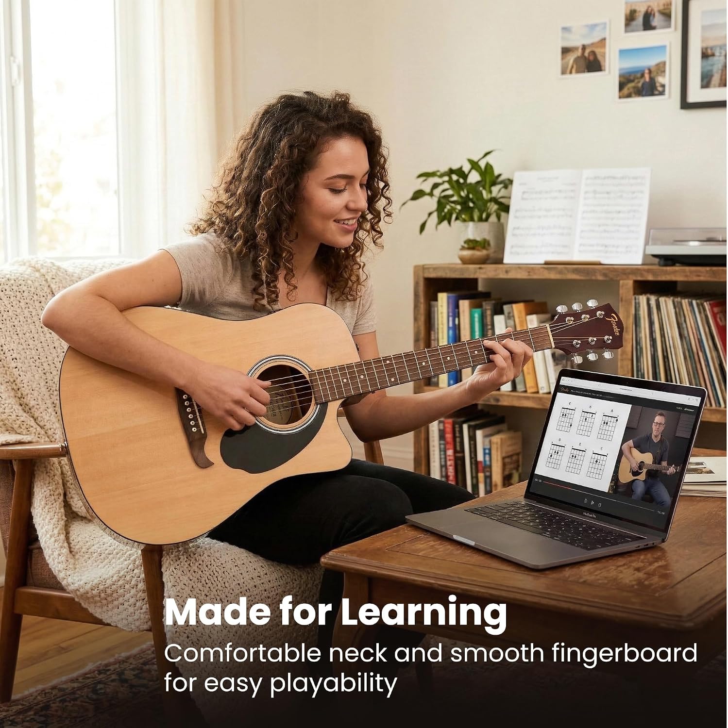 Fender FA-125CE Dreadnought Cutaway Acoustic-Electric Guitar - Natural Bundle with Gig Bag, Tuner, Strap, Strings, Picks, and Austin Bazaar Instructional DVD