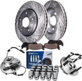 Detroit Axle - Front Drilled Rotors Brake Pads Wheel Hub Bearings + 20pc Lug Nuts Replacement for 2006 2007 2008 Dodge Ram 1500 5 Lugs - 26pc Set