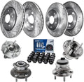 Detroit Axle - Brake Kit for FWD 2014-2016 Lincoln MKZ Hybrid Replacement 11.81' inch Front & 11.89' inch Rear Drilled & Slotted Disc Brake Rotors Wheel Bearing Hubs Lug Nuts