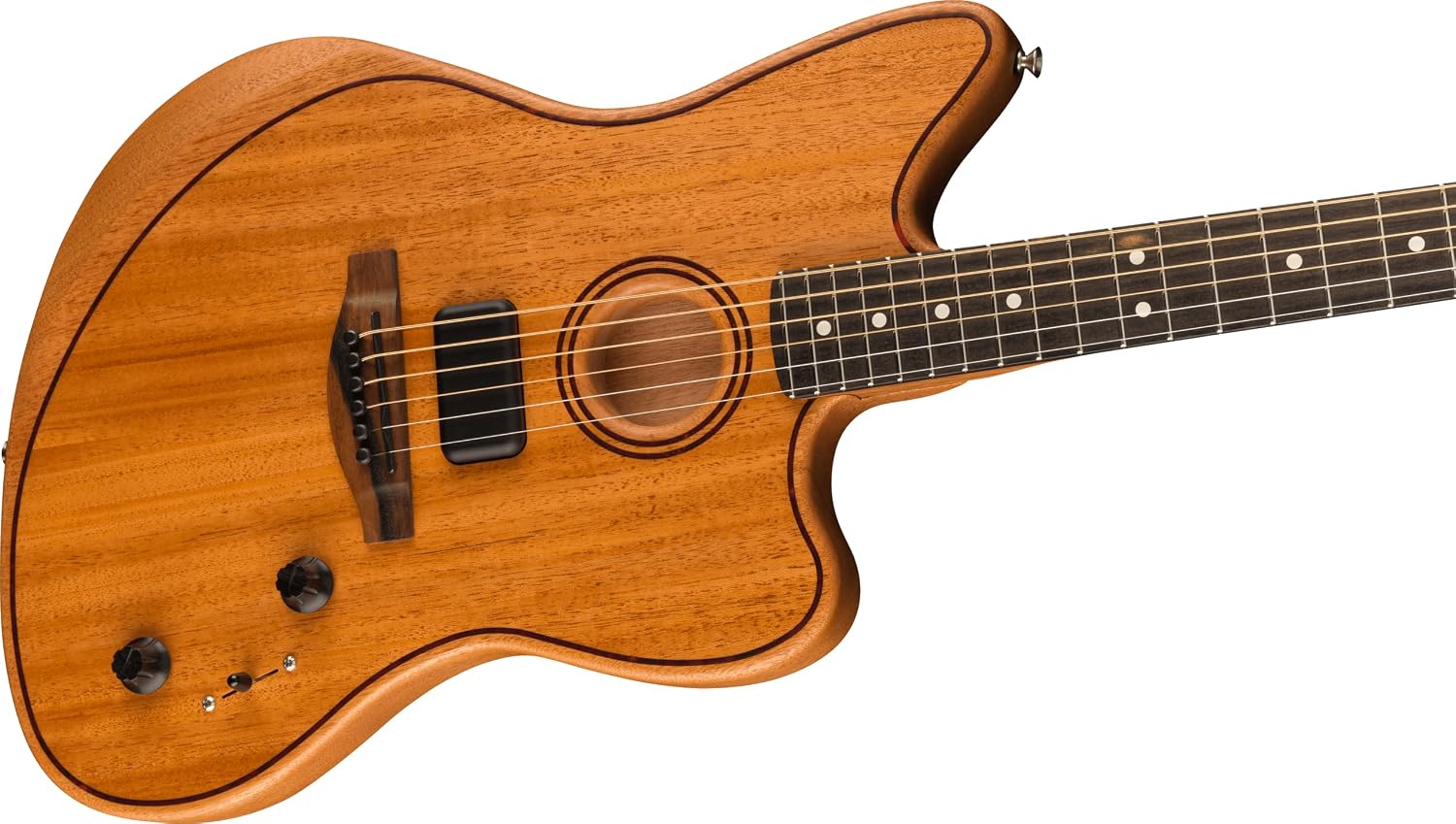Fender American Acoustasonic Jazzmaster All-Mahogany Acoustic Electric Guitar, Natural, Ebony Fingerboard, with Gig Bag