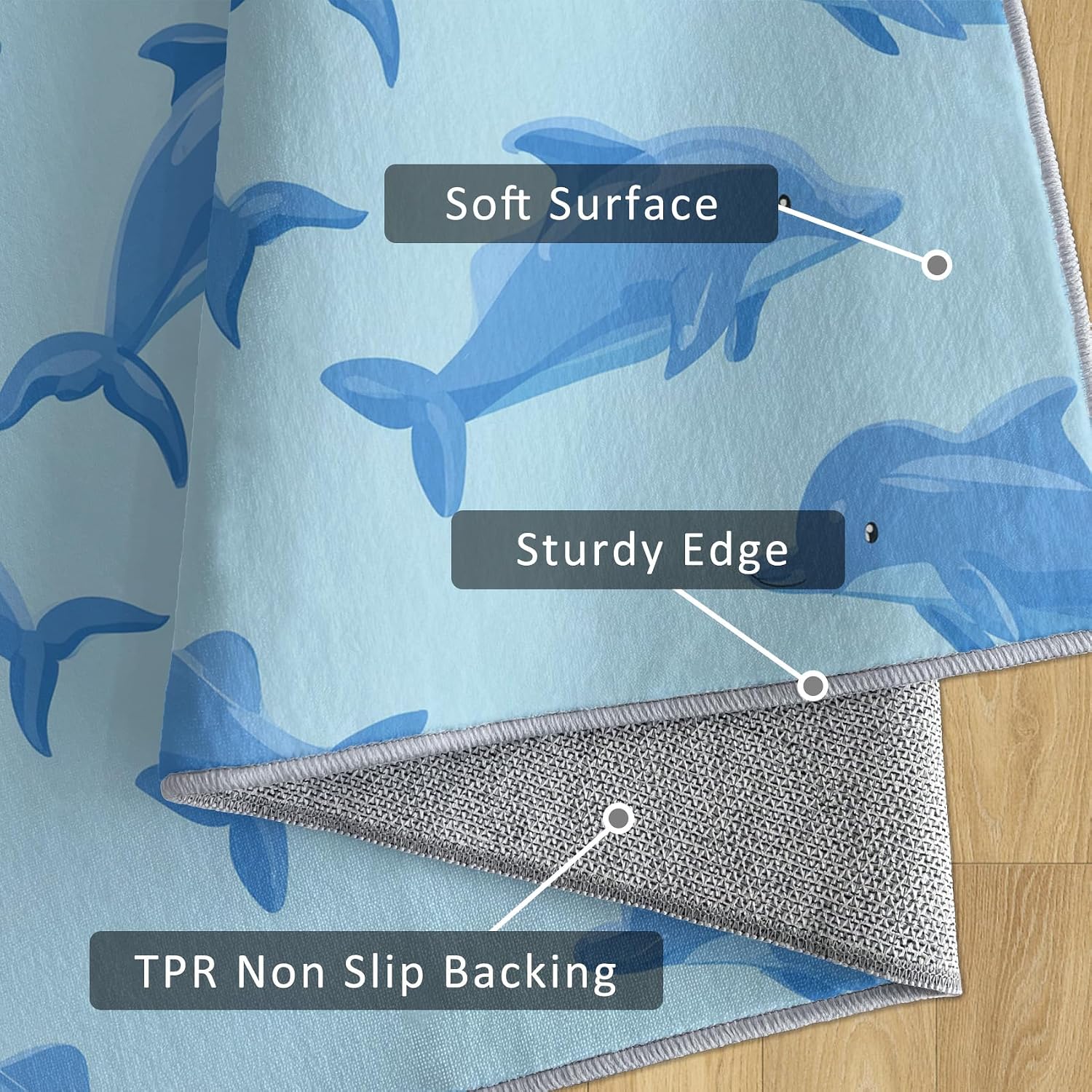 Dolphin Rug 8x12 for Bedroom, Marine Sea Ocean Animal Patterned Living Room Area Rug, Dolphin Kids Boys Girls Room Decor, Washable Soft Thin Carpet with Non Slip Backing, 8 x 12 ft - Lu11512