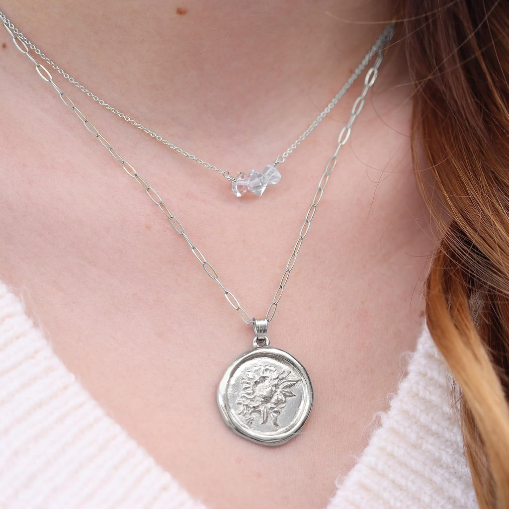 LOTUS STONE JEWELRY 23.5K Gold Vermeil Wax Seal Pendant, Coin Necklace for Women (Gold Vermeil)
