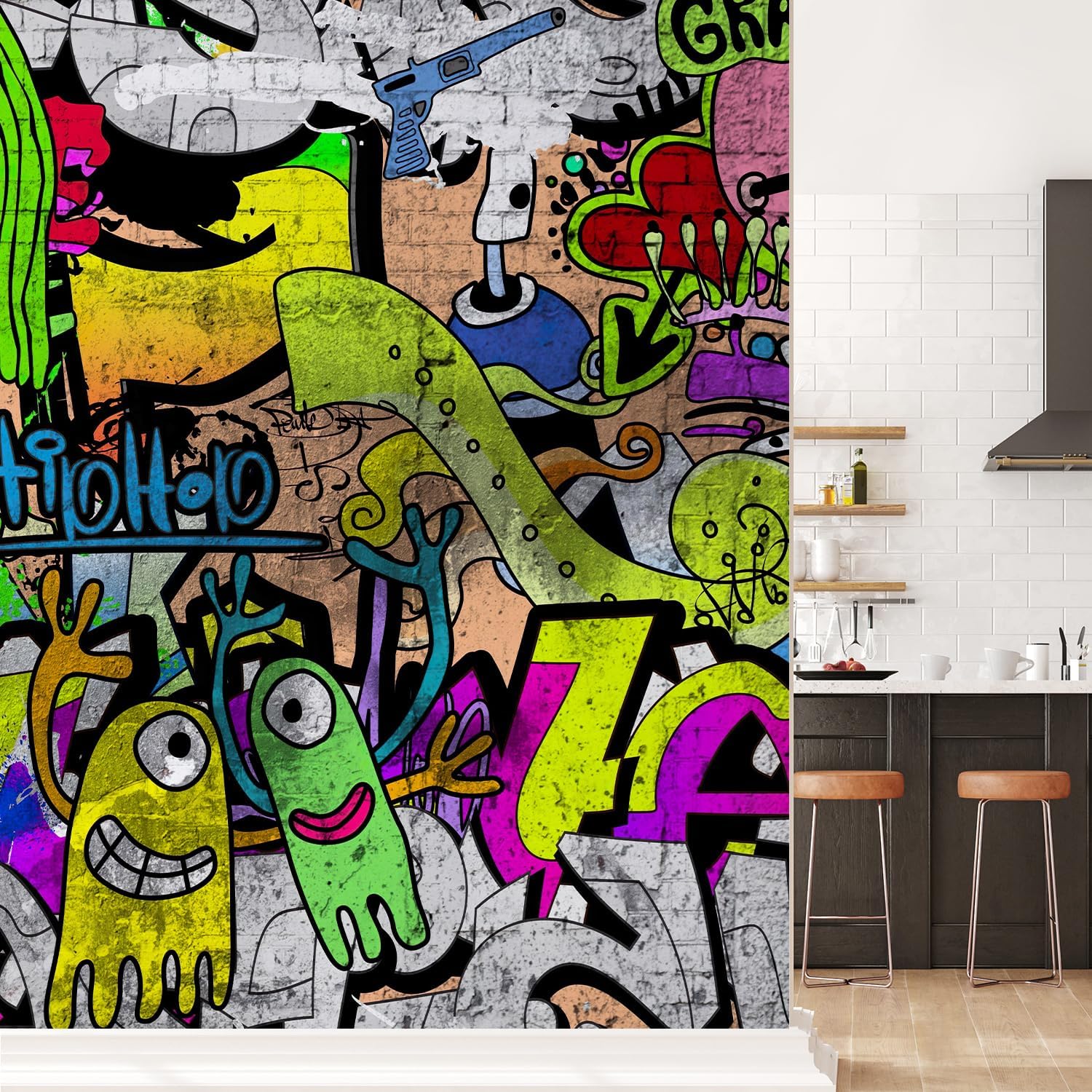 wall26 Colorful Graffiti Large Wall Mural, Removable Peel and Stick Wallpaper, Home Decor - 120x96 inches
