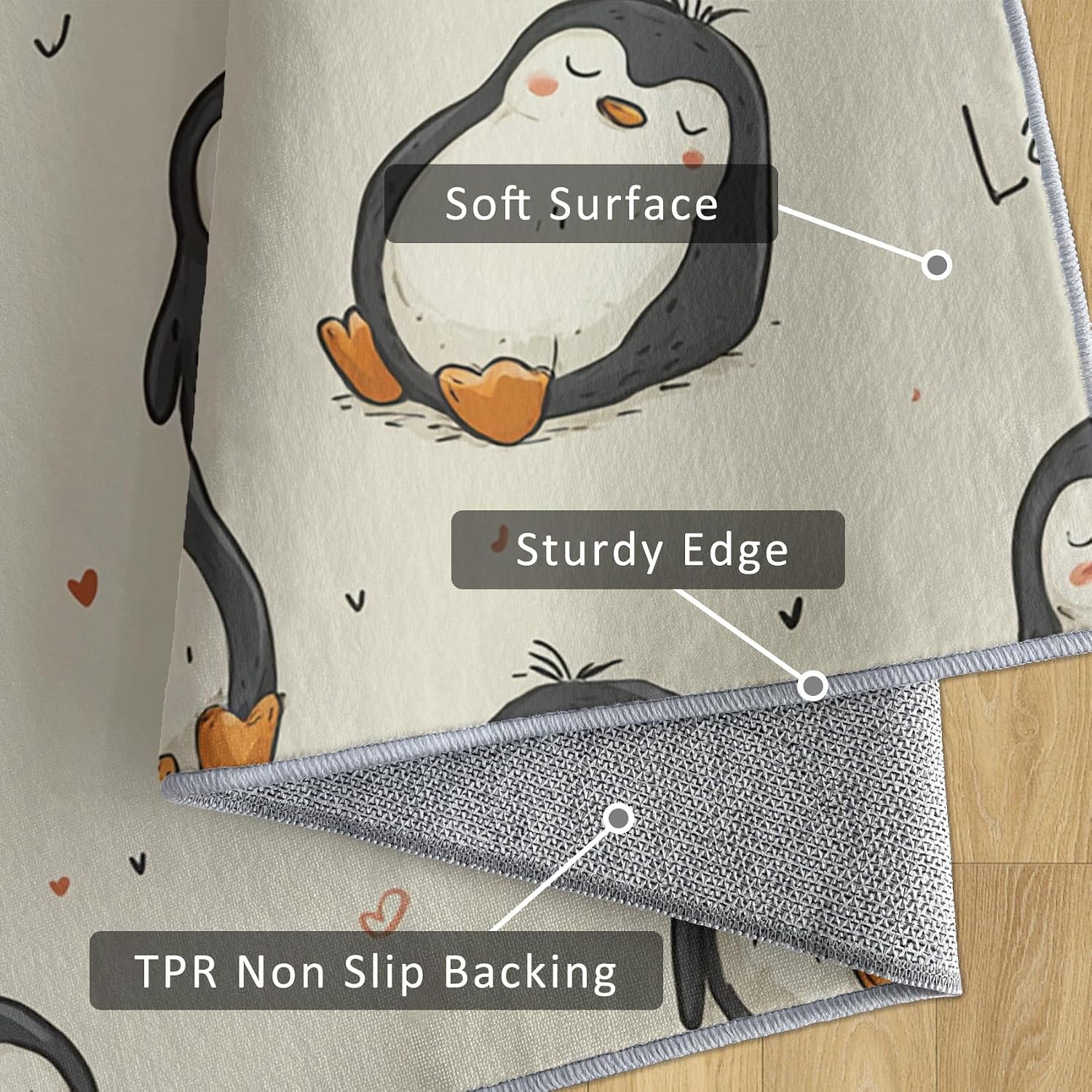 Penguin Rug 8x12 for Bedroom, Funny Cute Cartoon Animal Patterned Living Room Area Rug, Penguin Kids Boys Girls Room Decor, Washable Soft Thin Carpet with Non Slip Backing, 8 x 12 ft - Lu11442
