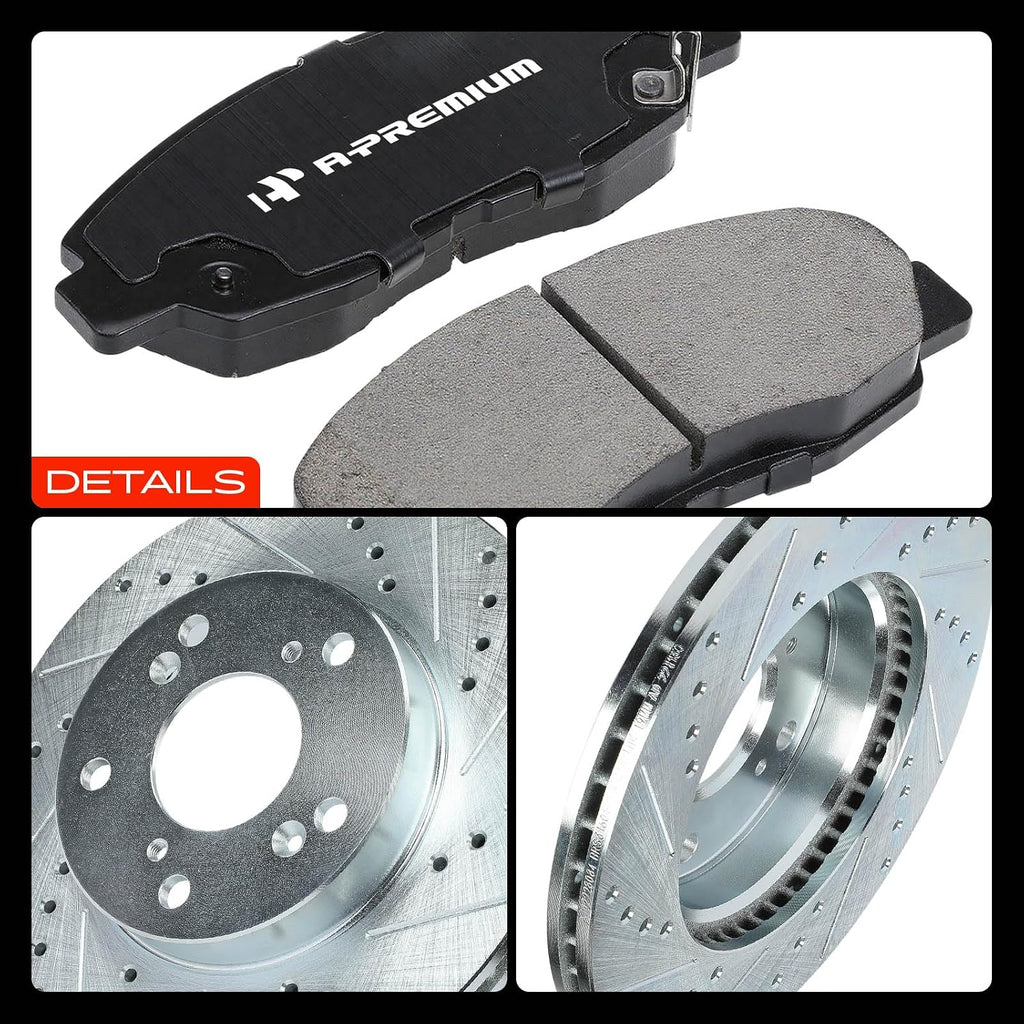 A-Premium 10.32 inch (262mm) Front Drilled and Slotted Disc Brake Rotors + Ceramic Pads Kit Compatible with Honda Models - Civic 2012, Civic 2013-2015 (Manual Transmission), 1.8L, 6-PC Set