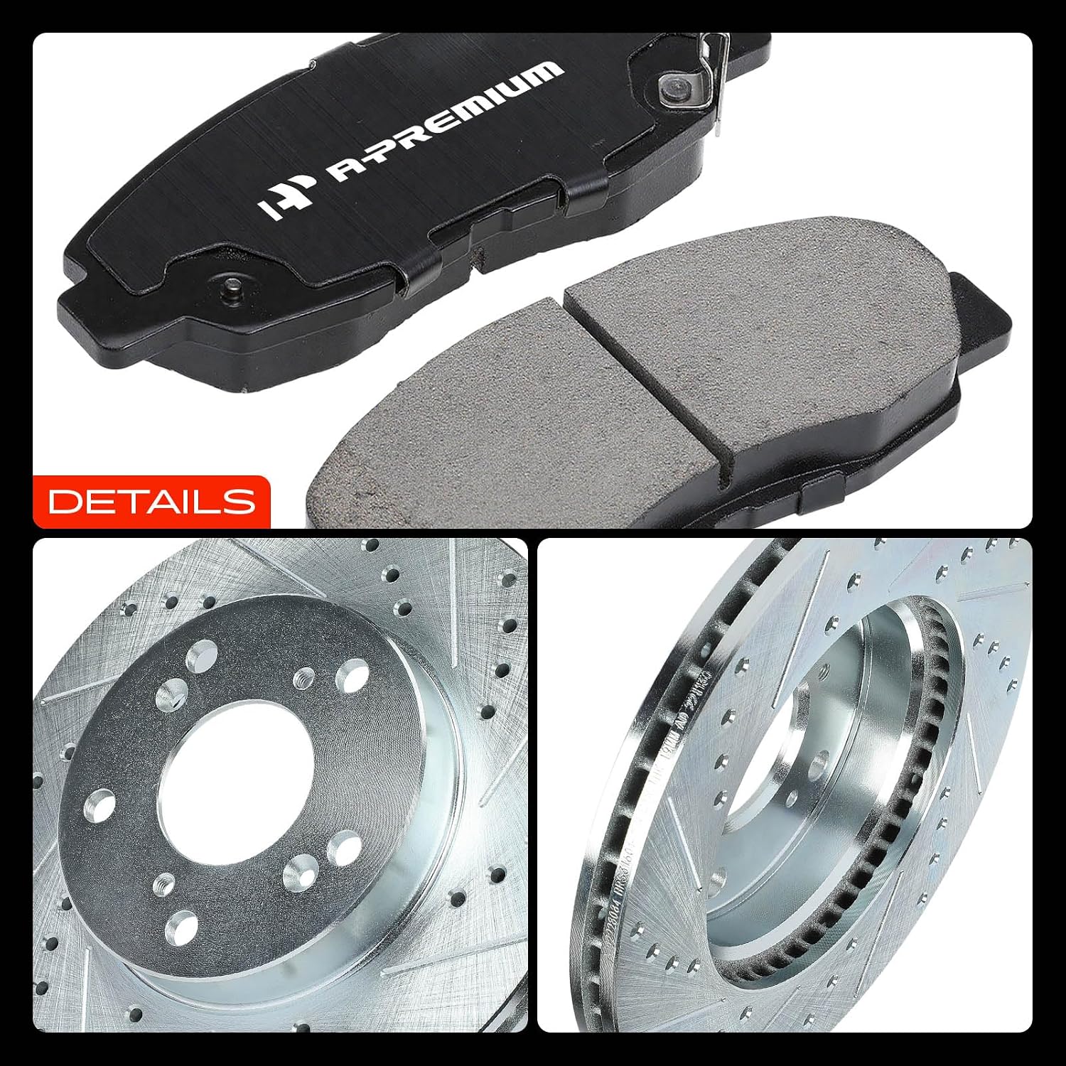 A-Premium 10.32 inch (262mm) Front Drilled and Slotted Disc Brake Rotors + Ceramic Pads Kit Compatible with Honda Models - Civic 2012, Civic 2013-2015 (Manual Transmission), 1.8L, 6-PC Set