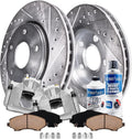 Detroit Axle - Front Brake Kit for 2009 2010 2011 2012 Dodge Journey, Drilled & Slotted Disc Brake Rotors Ceramic Brakes Pads Brakes Calipers Replacement: 11.89' inch Rotor