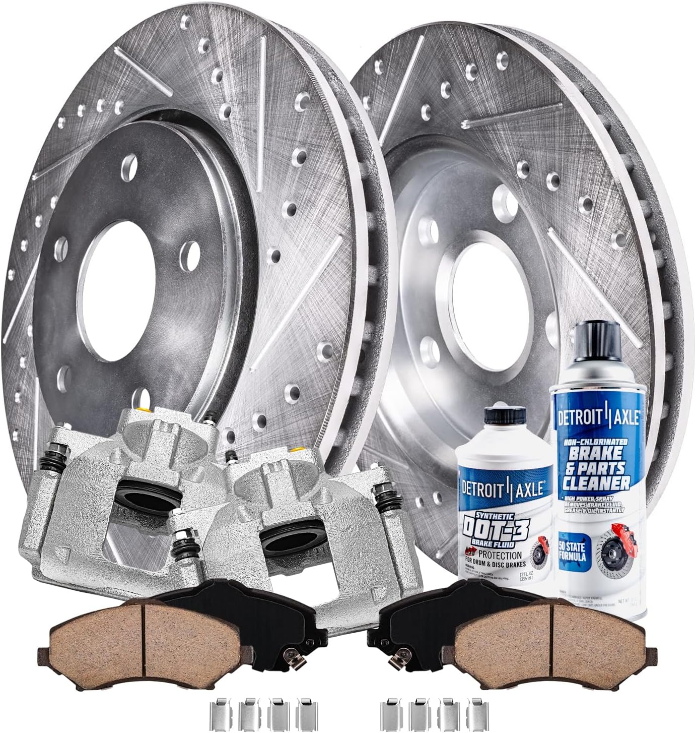 Detroit Axle - Front Brake Kit for 2009 2010 2011 2012 Dodge Journey, Drilled & Slotted Disc Brake Rotors Ceramic Brakes Pads Brakes Calipers Replacement: 11.89' inch Rotor