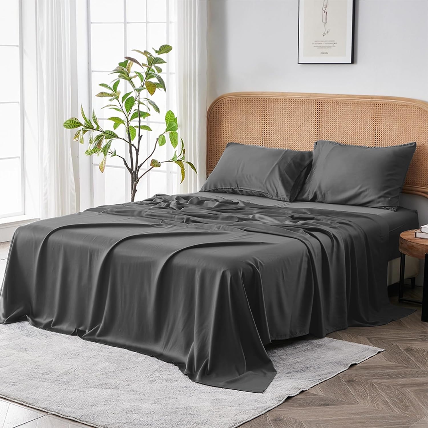 Sijo AiryWeight Tencel Sheet Set, 100% Lyocell Derived from Eucalyptus, Buttery Soft, Architectural Digest Best Cooling Sheets Winner - 3pc - 2 Pillowcases 1 Fitted (Storm, Cal King)