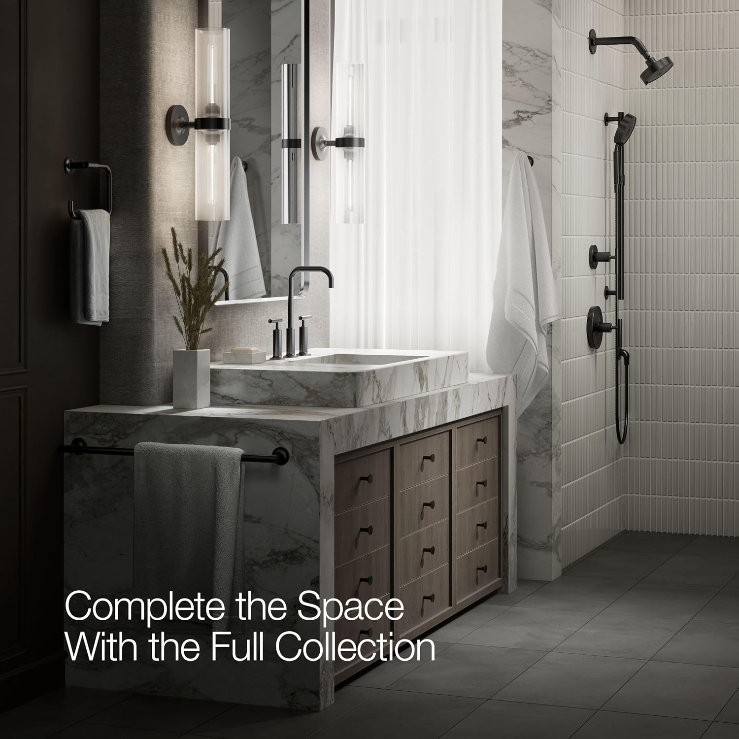 KOHLER K-14408-4-BL Purist® Widespread Bathroom Sink Faucet, 3-Hole, Widespread High Lever Handles and High Gooseneck Spout, 1.2 GPM, Matte Black