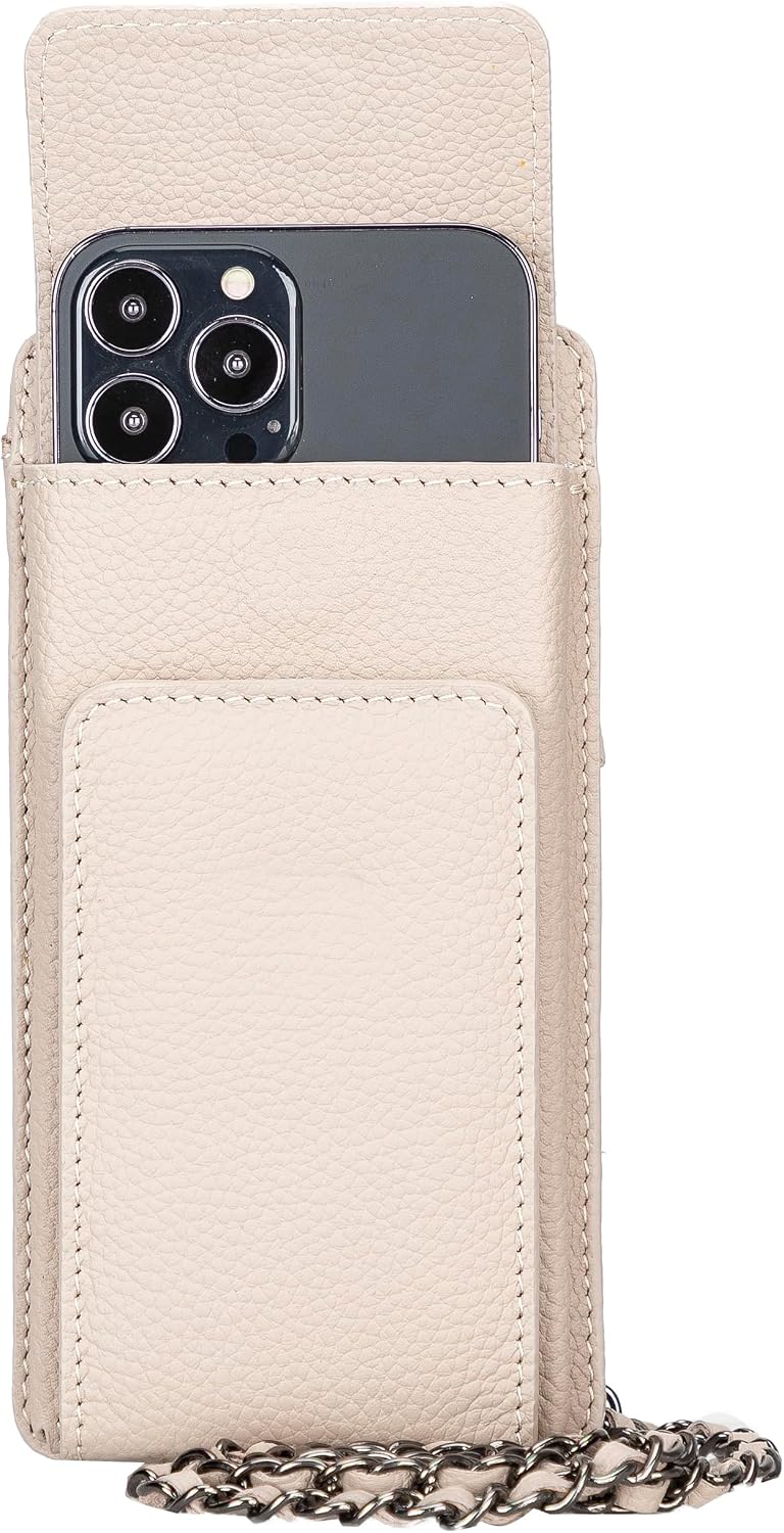 Crossbody Women Wallet fits iPhone 16 Pro MAX / 17 Pro MAX and All Mobile Devices up to 6.9' - Zippered Women Purse, Shoulder Bag with Card Holder, Pocket & Chain Strap, Trendy (Platinum)