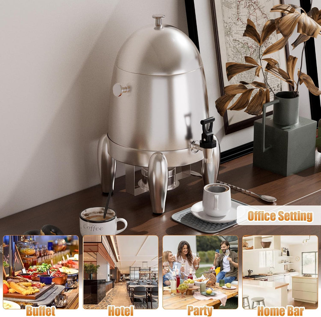 3 Gallon Beverage Dispenser with Stand, Commercial Coffee Urn with Spigot, Hot Drink Buffet Warmer Server for Parties Weddings Holiday Entertaining Catering Events (Plus Mixing Spoon and Drip Mat)