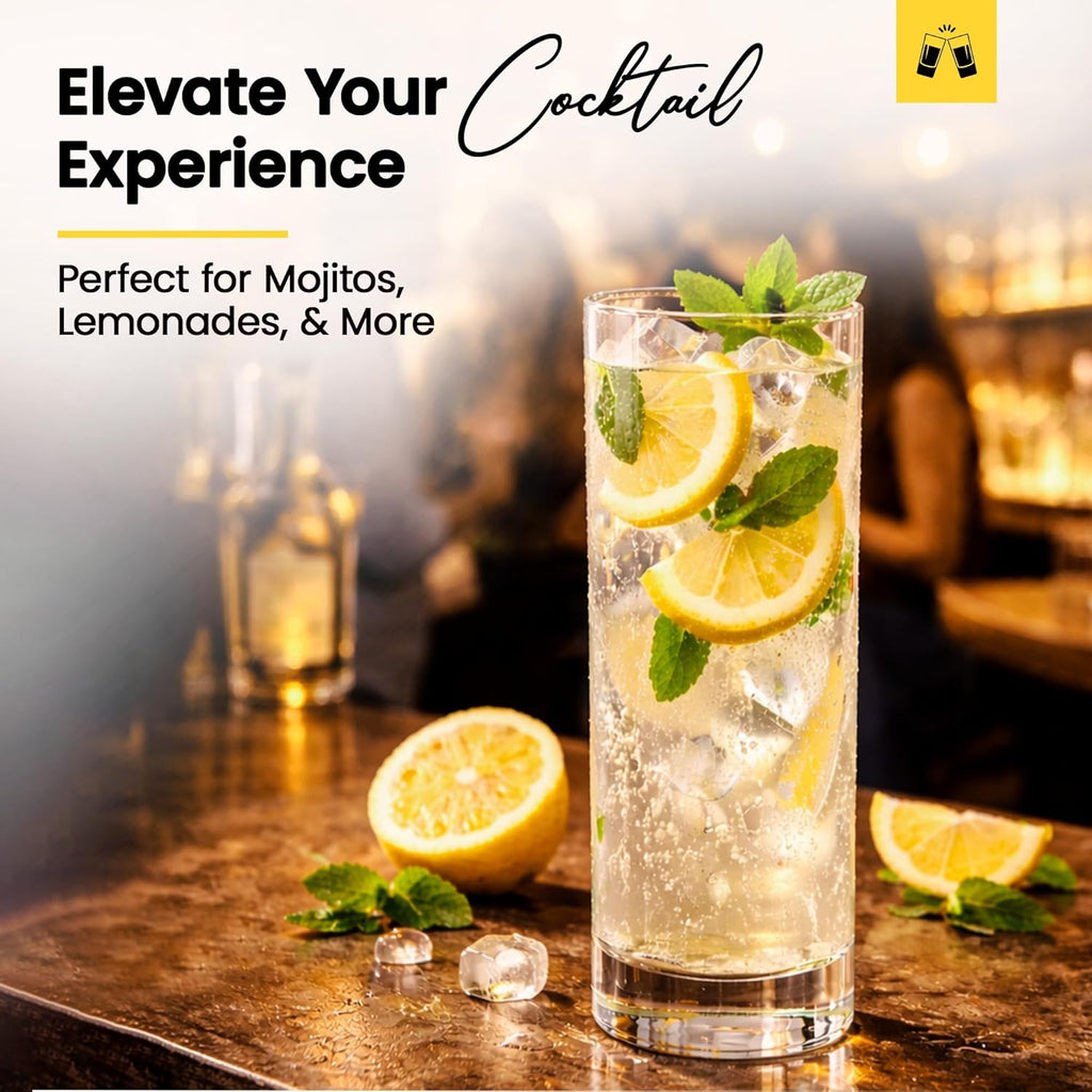 LEMONSODA Highball Glasses 12oz Set of 48 | Lead-Free Glass Durable Weighted Base | Dishwasher Safe Cocktail Glassware for Mojito Whiskey Iced Tea Water | Gift Box Included Modern Design