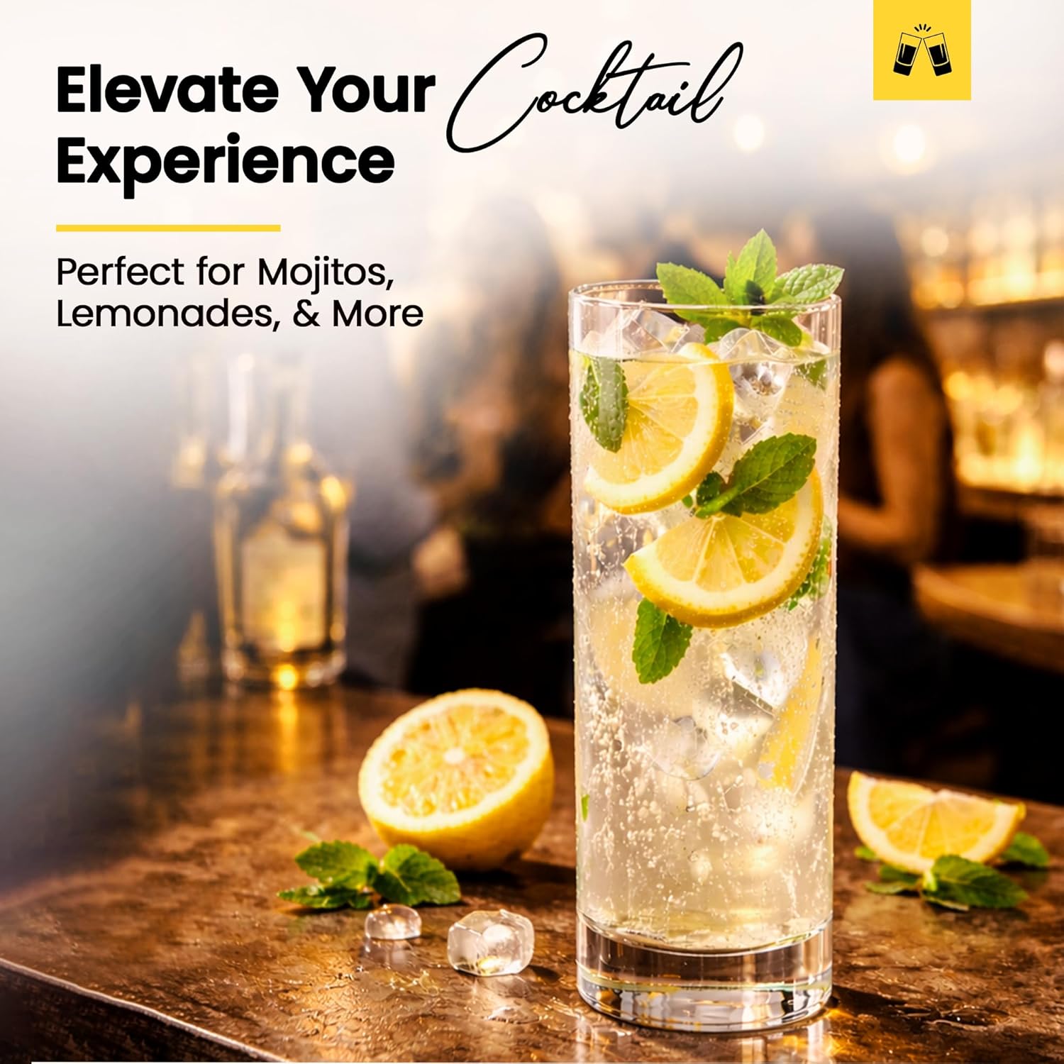 LEMONSODA Highball Glasses 12oz Set of 48 | Lead-Free Glass Durable Weighted Base | Dishwasher Safe Cocktail Glassware for Mojito Whiskey Iced Tea Water | Gift Box Included Modern Design