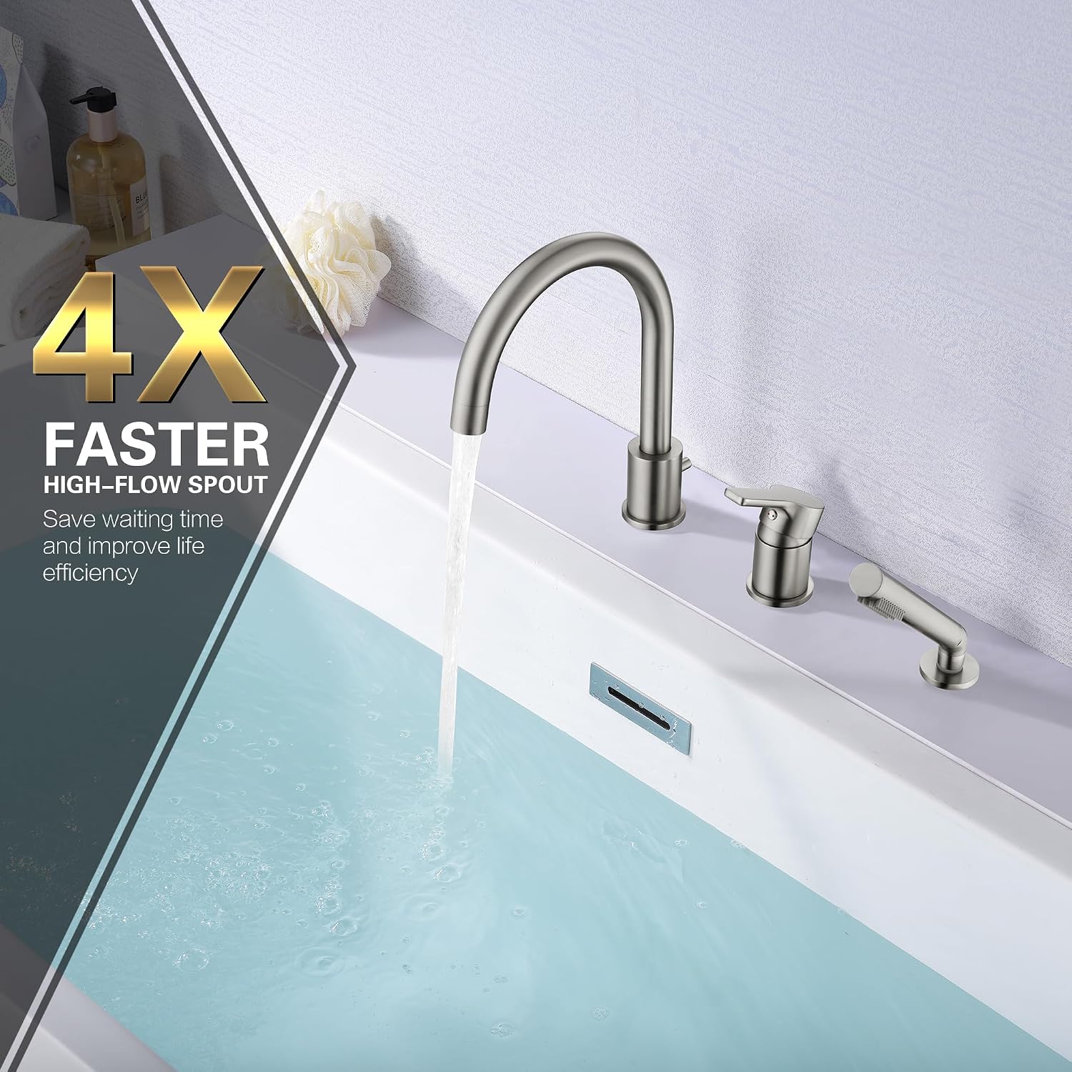 SUMERAIN Roman Tub Faucet Brushed Nickel Bathtub Faucet Set with Handheld Shower Sprayer