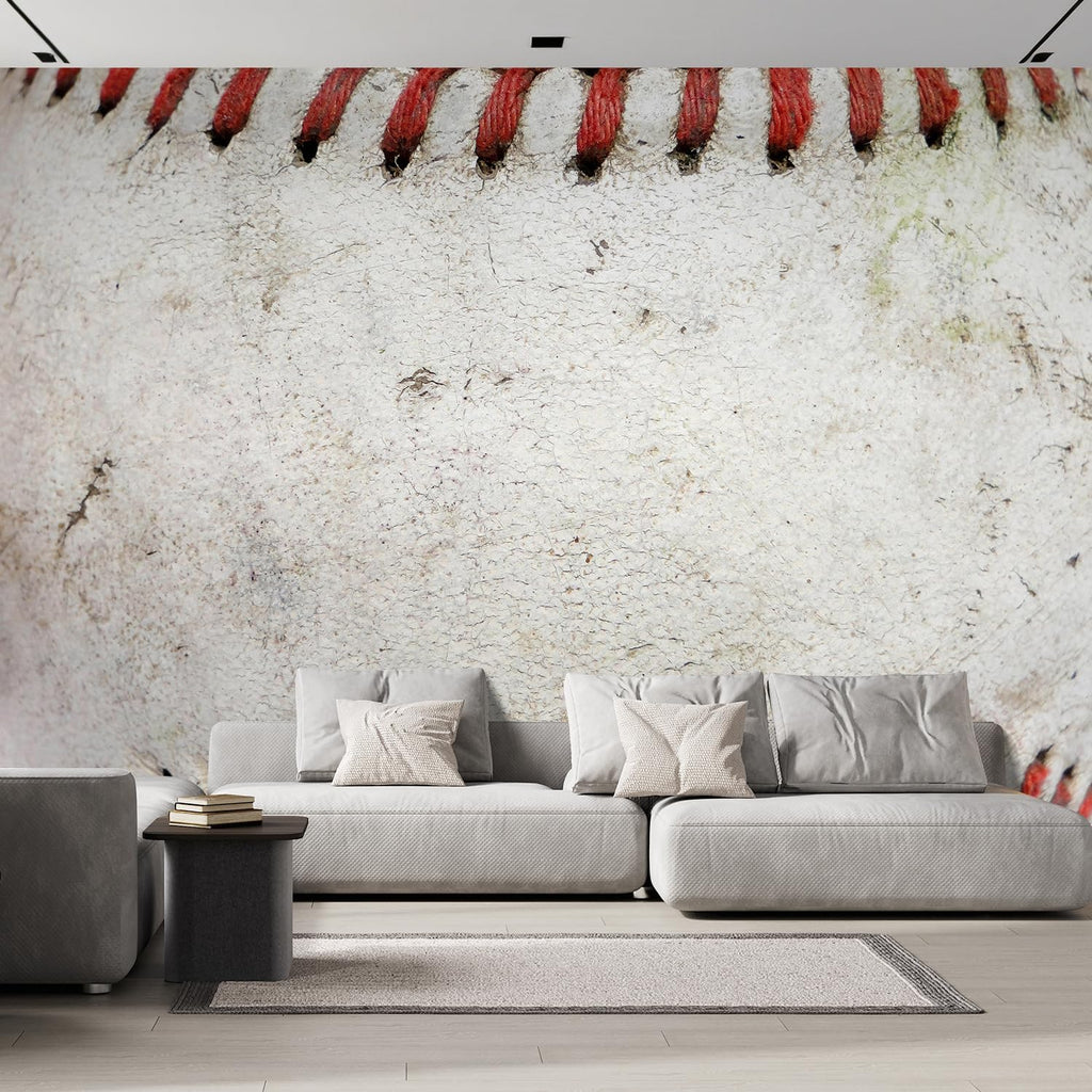 wall26 - Macro Image of a Used Baseball. - Removable Wall Mural | Self-Adhesive Large Wallpaper - 100x144 inches
