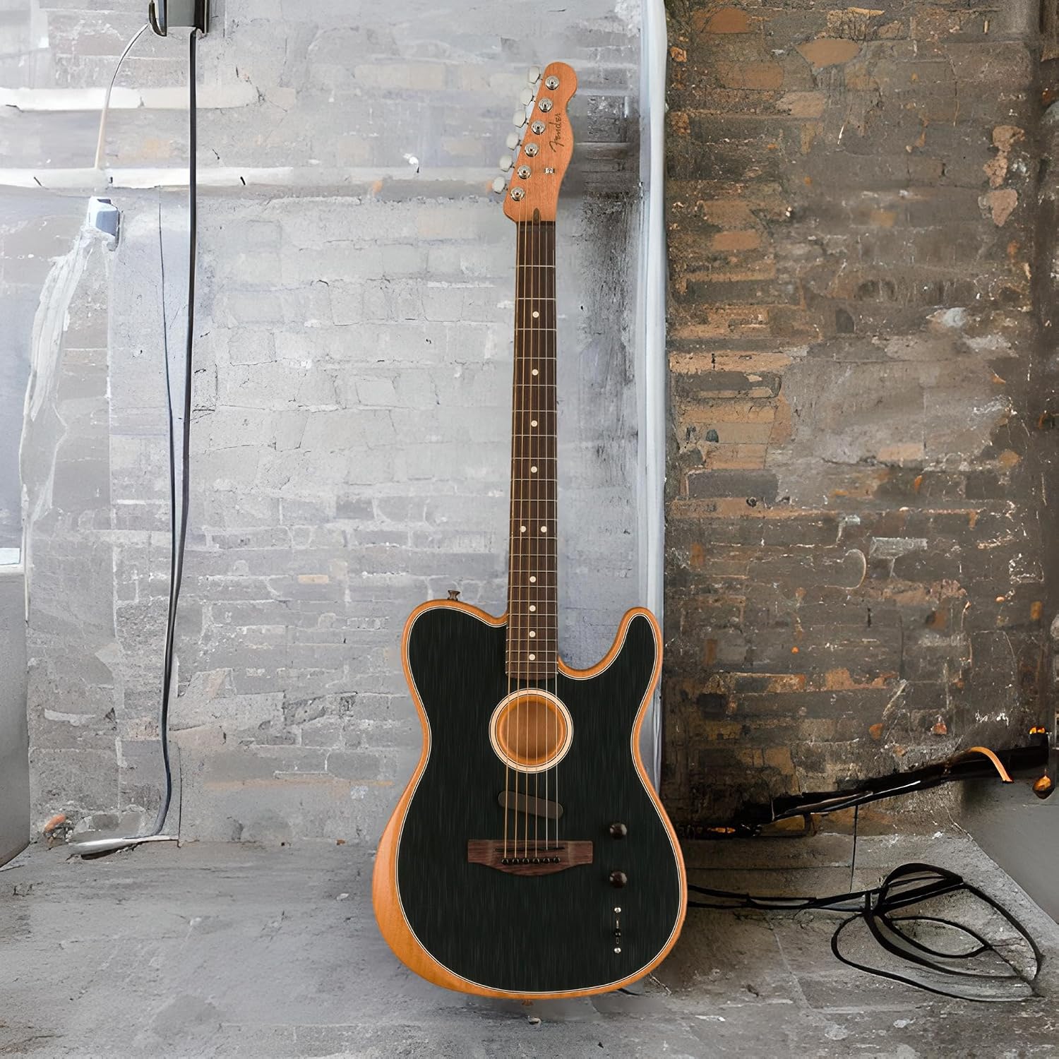 Fender Acoustasonic Player Telecaster Acoustic Electric Guitar, with 2-Year Warranty, Brushed Black, Rosewood Fingerboard, with Gig Bag