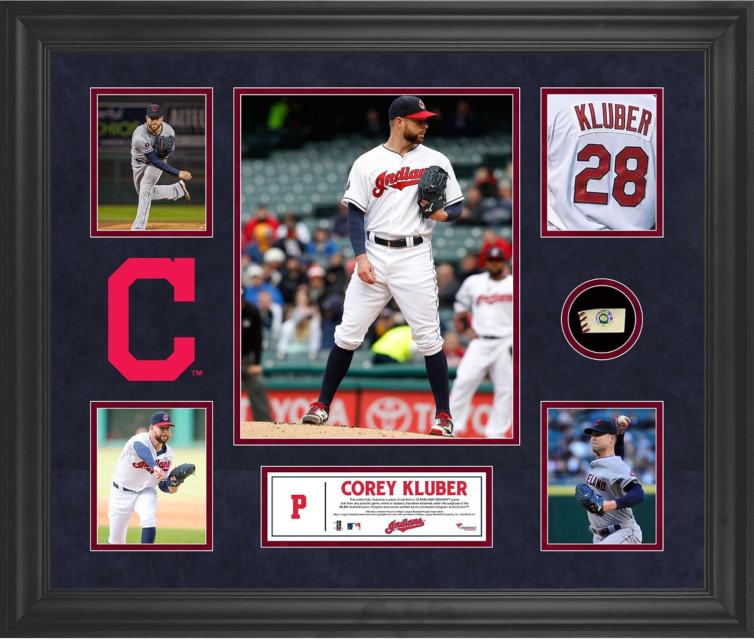 Corey Kluber Cleveland Indians Framed 5-Photo Collage with a Piece of Game-Used Baseball - MLB Player Plaques and Collages