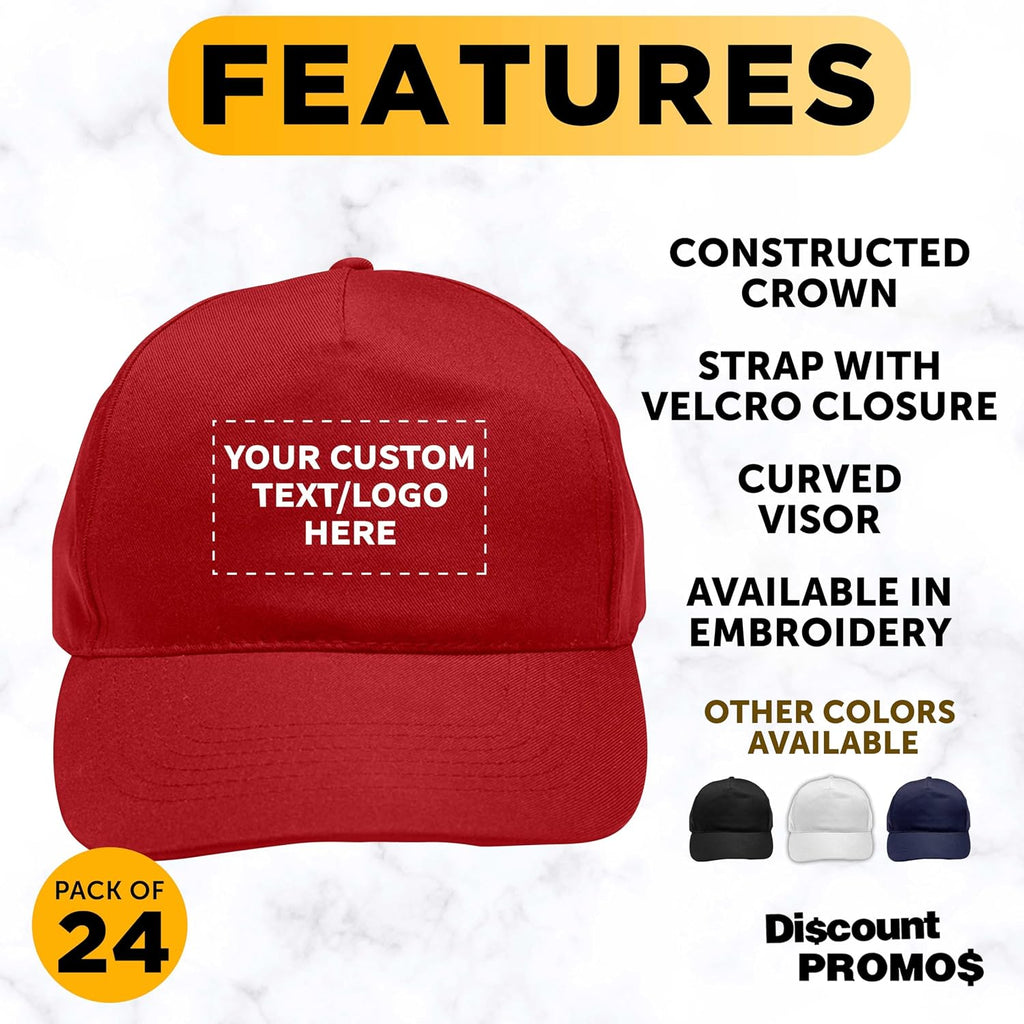 DISCOUNT PROMOS Custom Embroidered Polyester Baseball Caps Set of 6/12/24, Personalized Bulk Pack