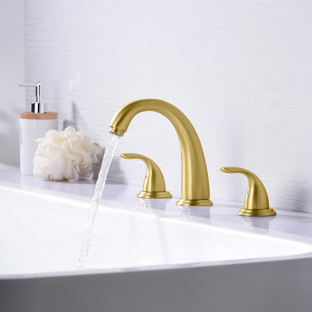 SUMERAIN 2-Handle Widespread Roman Bathtub Faucet Tub Filler with Valve Brushed Gold