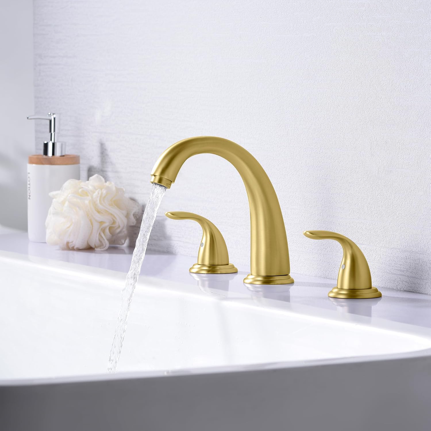 SUMERAIN 2-Handle Widespread Roman Bathtub Faucet Tub Filler with Valve Brushed Gold