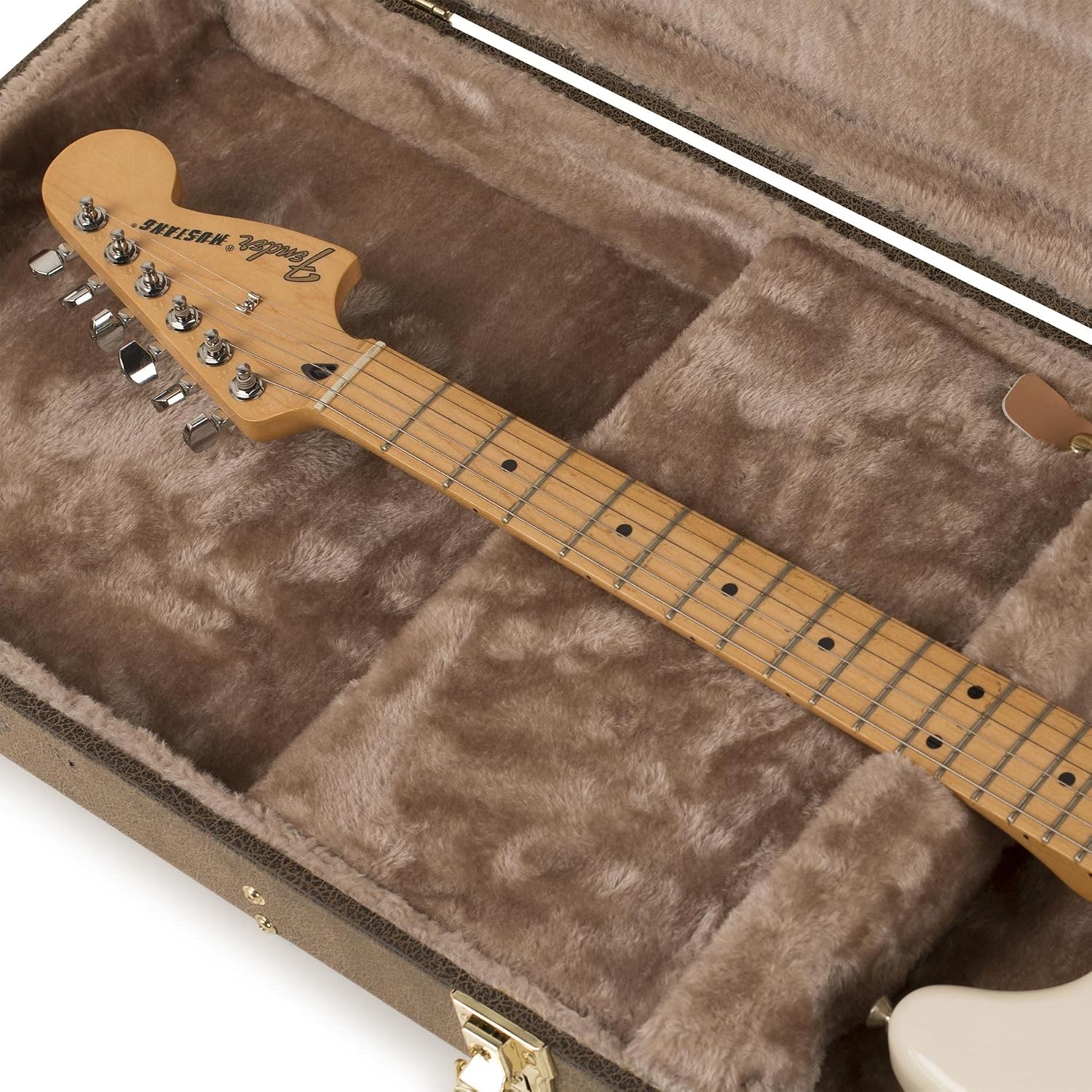 Gator GW-ELECT-VIN Deluxe Wood Case for Double-Cutaway Electric Guitars - Vintage Brown Bundle with Picks, Strap, Instrument Cable, and Austin Bazaar Polishing Cloth