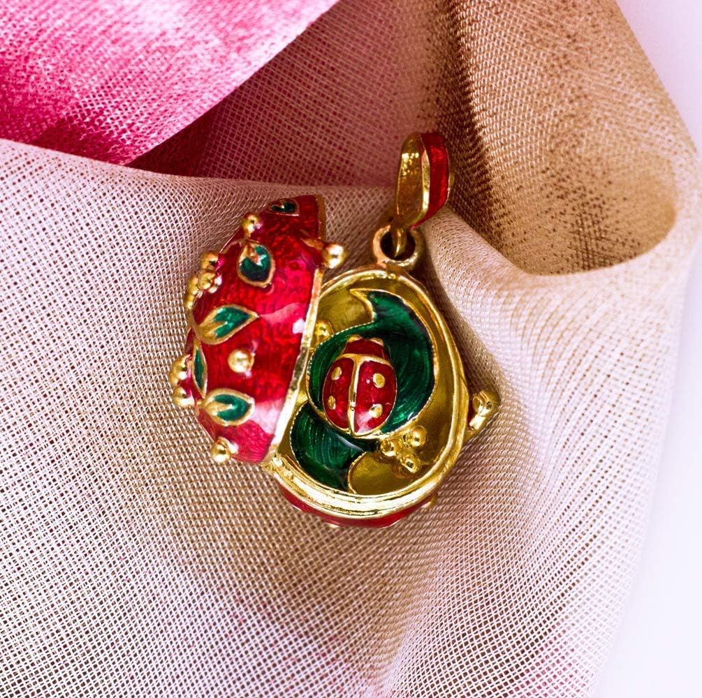 Locket Ladybug Surprise Red Green Enamel Jewelry Sterling Silver Gold Vermeil Necklace Pendant for Women