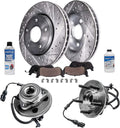 Detroit Axle - Pair Front Wheel Bearing Hub Assemblies and Drilled and Slotted Disc Brake Kit Rotors w/Ceramic Pad Kit for 2006-2010 Ford Explorer Mercury Mountaineer 2007-2010 Explorer Sport Trac