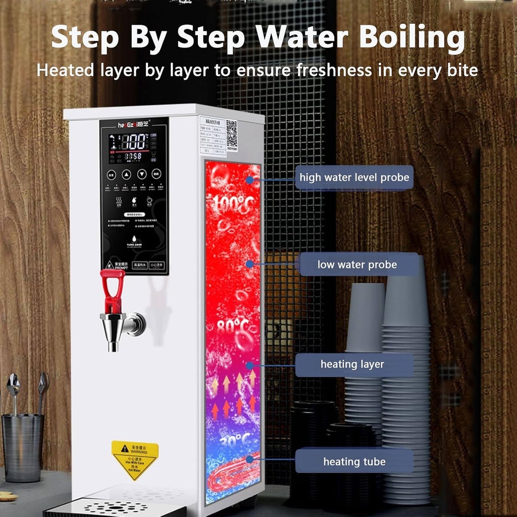 3000W Commercial Hot Water Dispenser Countertop, Energy-Saving Stainless Steel Water Boiler, 104°F-212°F for Boba Tea Office Restaurant Hotel,Black