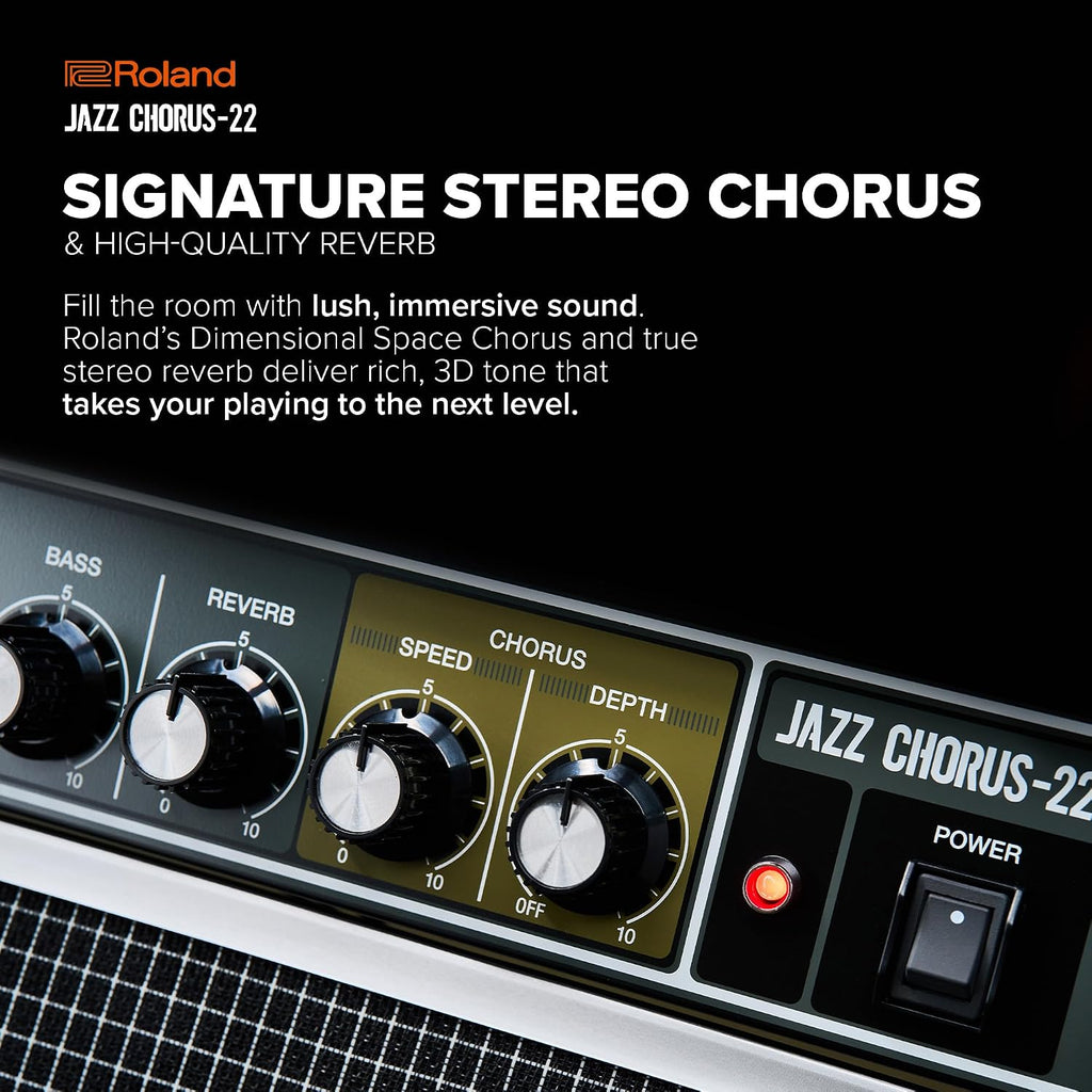 Roland JC-22 Jazz Chorus | Ultra-Compact Guitar Amplifier | Iconic JC Clean Tone | Signature Chorus Effect | Powerful 30-Watt Stereo Amp | Dual 6.5' Speakers | Enhances Pedals, Multi-FX & More