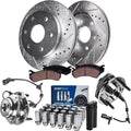 Detroit Axle - Front Wheel Bearing Hubs Brake Kit for Chevy Trailblazer EXT SSR GMC Envoy XL Buick Rainier Ascender Saab 9-7X Wheel Bearing Hubs 12.8 inch Brake Rotors Brake Pads Lug Nuts Replacement