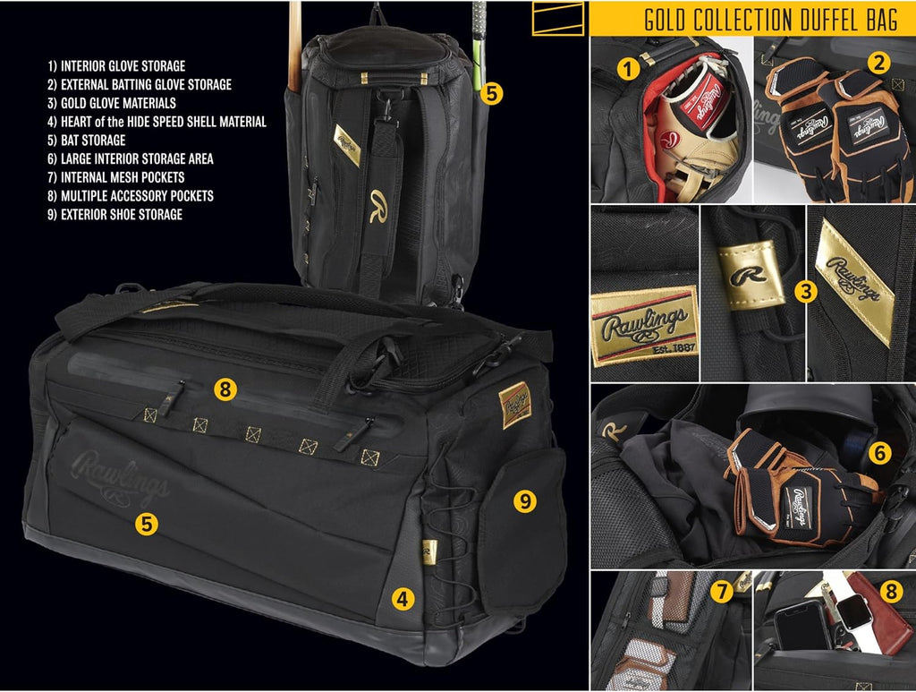 Rawlings | GOLD COLLECTION DUFFEL Equipment Bag | Baseball/Softball | Standard + XL Sizes