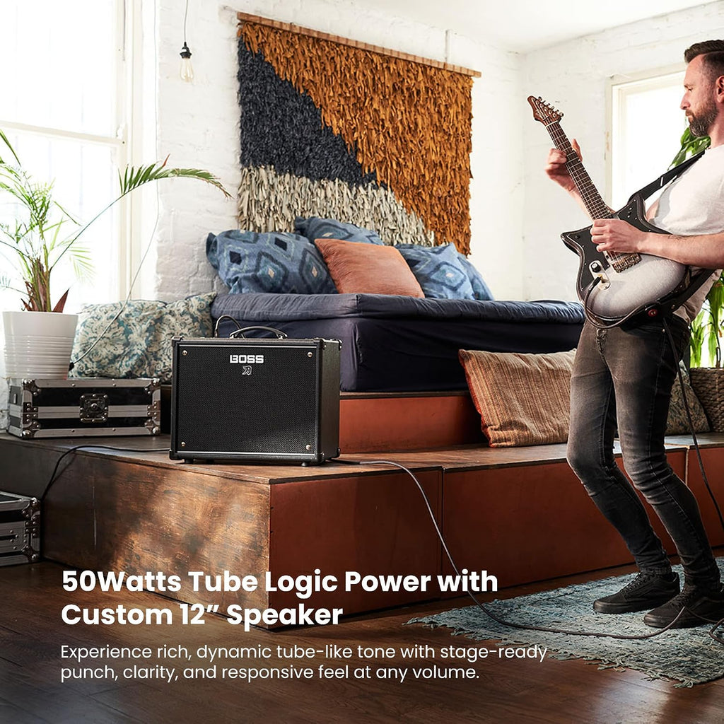 Boss Katana-50 Gen 3 50-Watt 1x12-Inch Guitar Combo Amplifier Bundle with Gearlux Instrument Cable and Picks