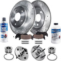 Detroit Axle - Rear Wheel Bearing Hubs Brake Kit for 2002-2005 Ford Explorer Mercury Mountaineer Wheel Bearing & Hubs Assembly Drilled & Slotted Brake Rotors Ceramic Brakes Pads 2003 2004 Replacement