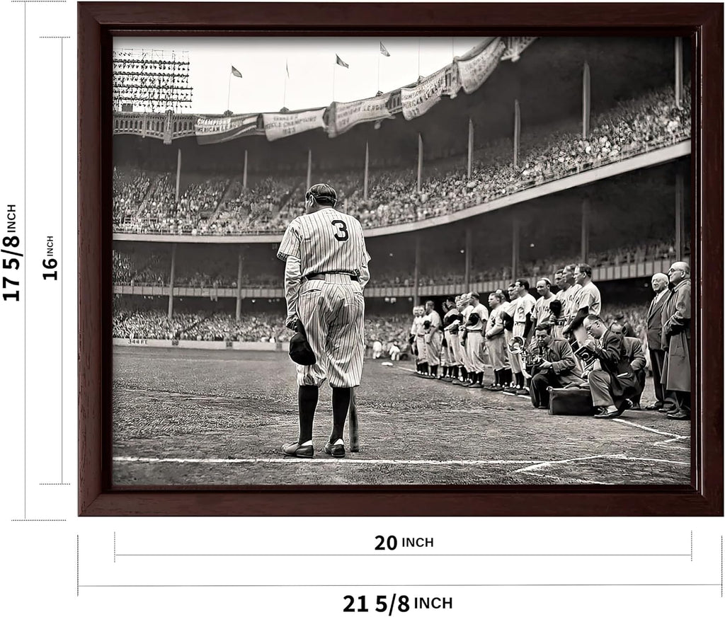 Poster Master The Babe Bows Out Canvas - Retro Babe Ruth Retires Print - Sports Art - Gift for Him, Men, Athlete - Baseball Art - Decor for Man Cave, Gym, Living Room - 16x20 Brown Framed Canvas