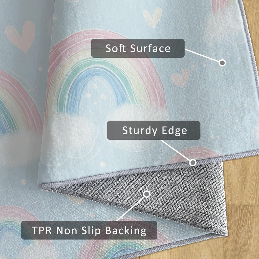 Rainbow Rug 8x12 for Bedroom, Cute Cartoon Heart Patterned Living Room Area Rug, Rainbow Kids Boys Girls Room Decor, Washable Soft Thin Carpet with Non Slip Backing, 8 x 12 ft - Lu11554