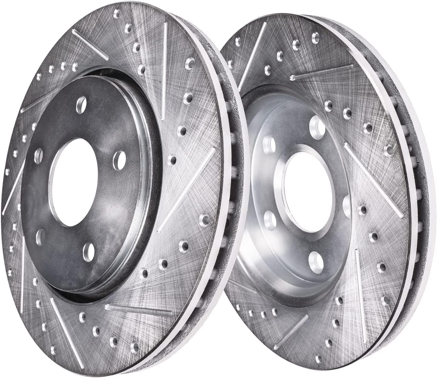 Detroit Axle - Front Drilled Rotors Brake Pads + Left Brake Caliper Replacement for Toyota Matrix Corolla Scion xD Pontiac Vibe - 5pc Set