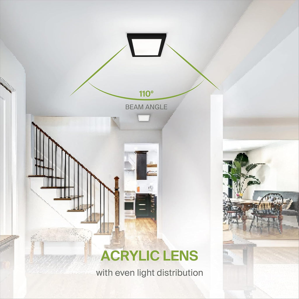 ASD LED 5' Square Flush Mount Light | 10W 740LM 3000-5000K 120V | 3CCT, Dimmable, Ultra Slim, ETL Listed | Thin Surface Lamp, Bedroom Ceiling Lighting | Black, 12 Pack