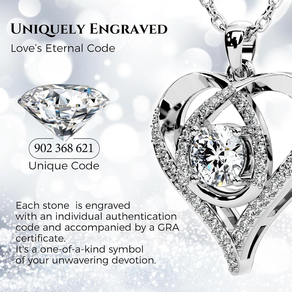 Heart Pendant Necklace for Her Moissanite Lab-Created Gem Jewelry for Women I Love You S925 Sterling Silver Gifts to Wife Girlfriend Mom Daughter Anniversary Birthday Christmas Valentines Day