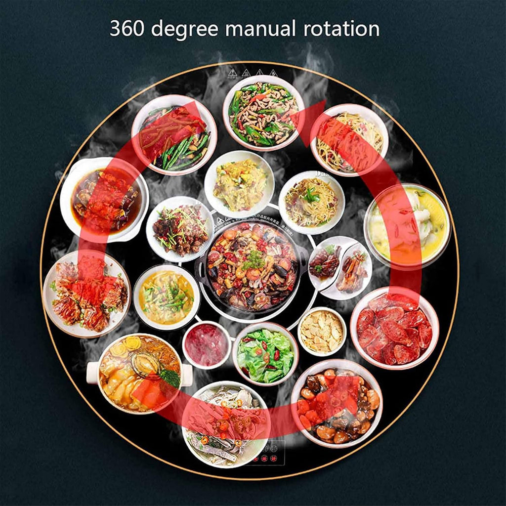 Food and Plate Warming Tray, Round Electric Warming Tray Multifunction Hot Plates Manual Rotation Tempered Glass Surface Rapid Heating for Food Heating and Keeping Warm