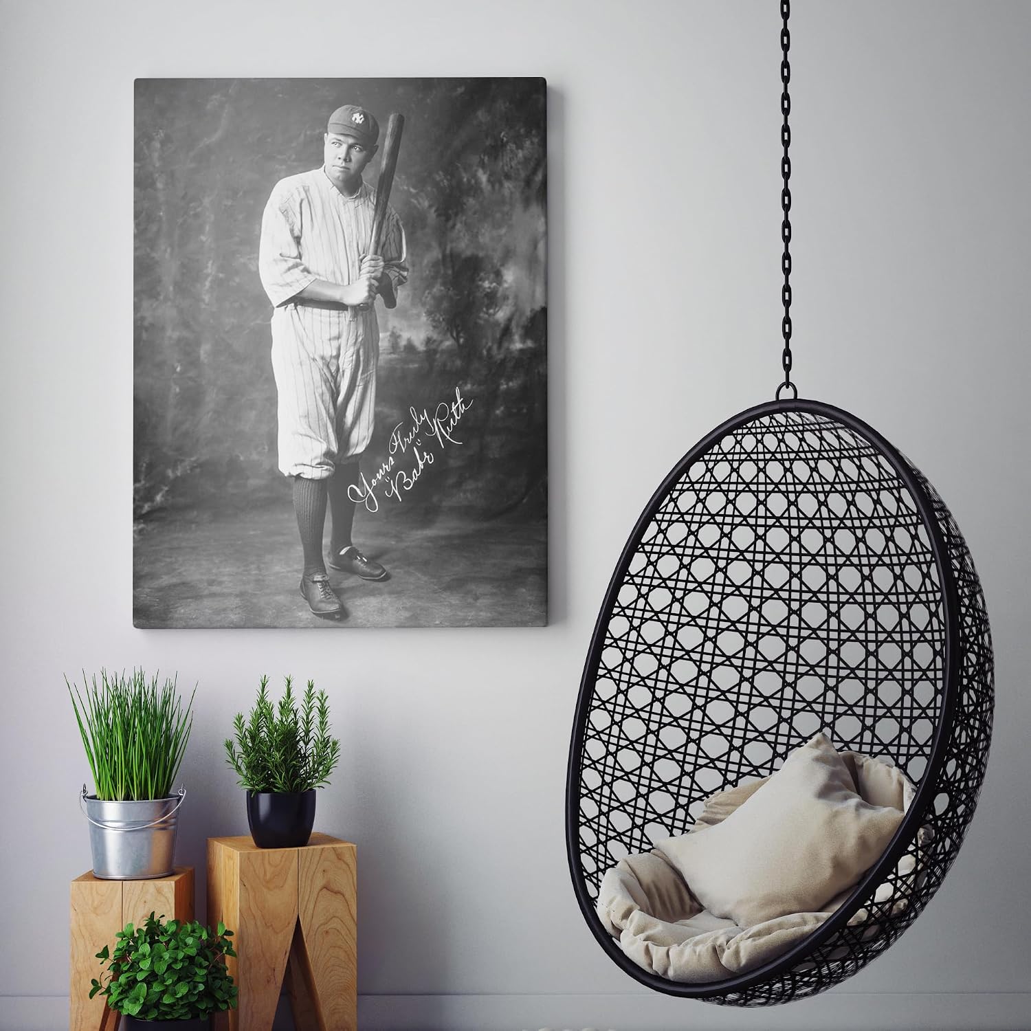 Babe Ruth Yours Truly Vintage 1920s Baseball NY Yankees Canvas Wall Art Print | Iconic Posters, Pictures, Paintings, Photos Canvas Wall Art Gifts and Home Decor (36' x 48' x 0.75')